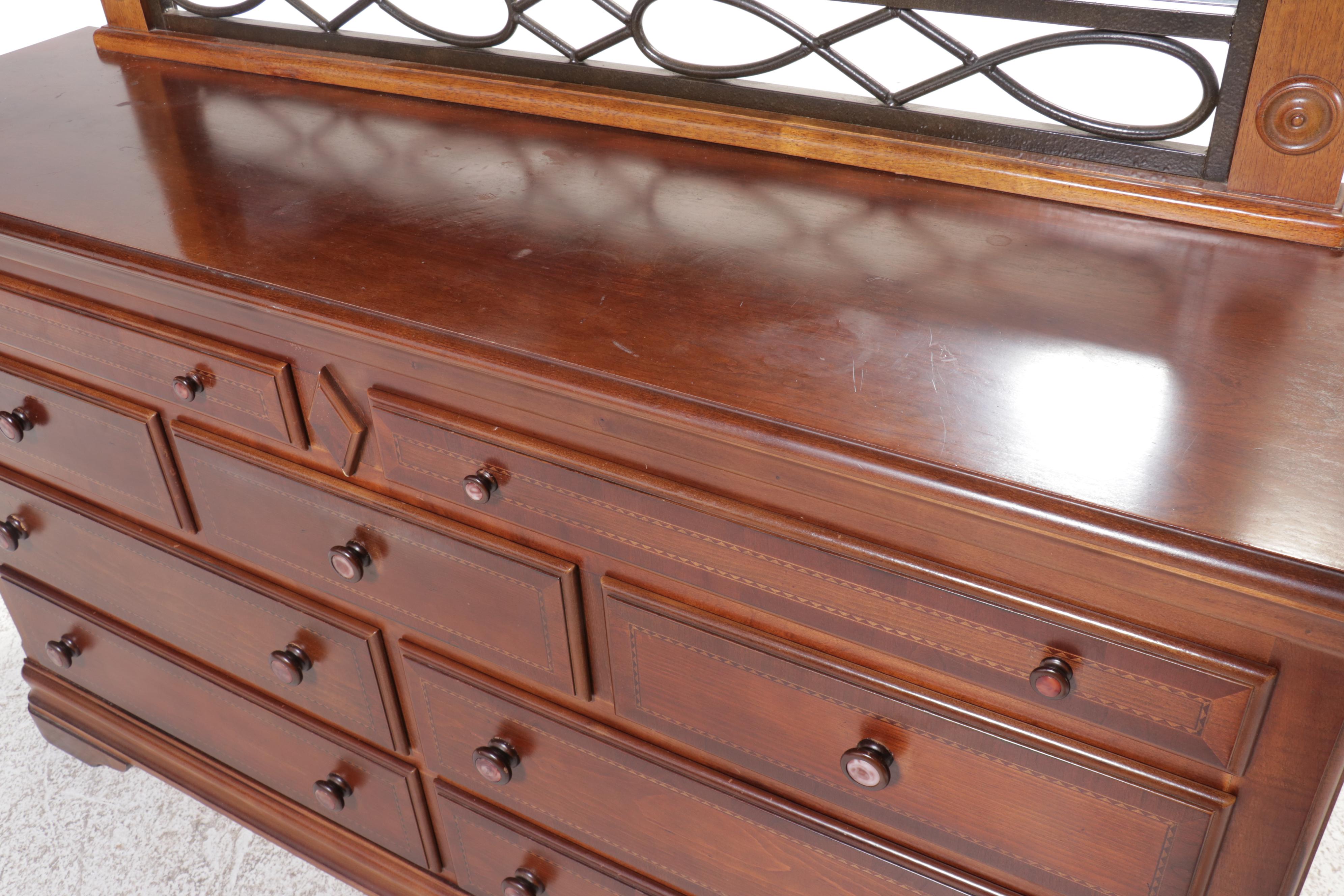 Alexander Julian "Home Colours" Mahogany Dresser and Mirror with Metal Accents