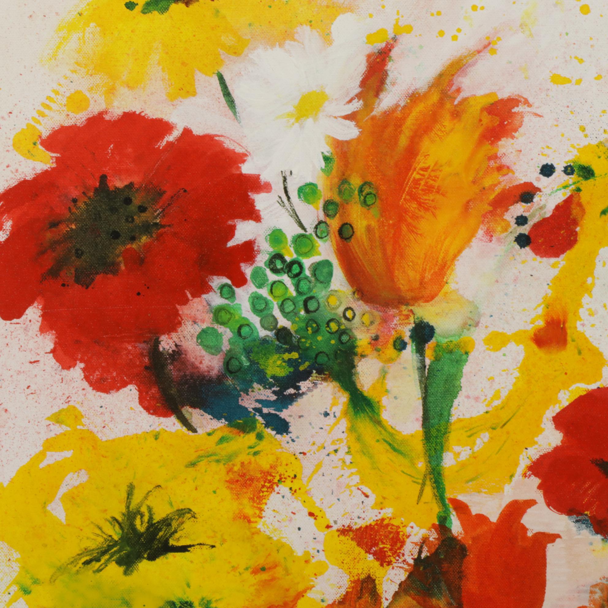 Bernice Koff Abstract Floral of Poppies Oil Painting, 2007