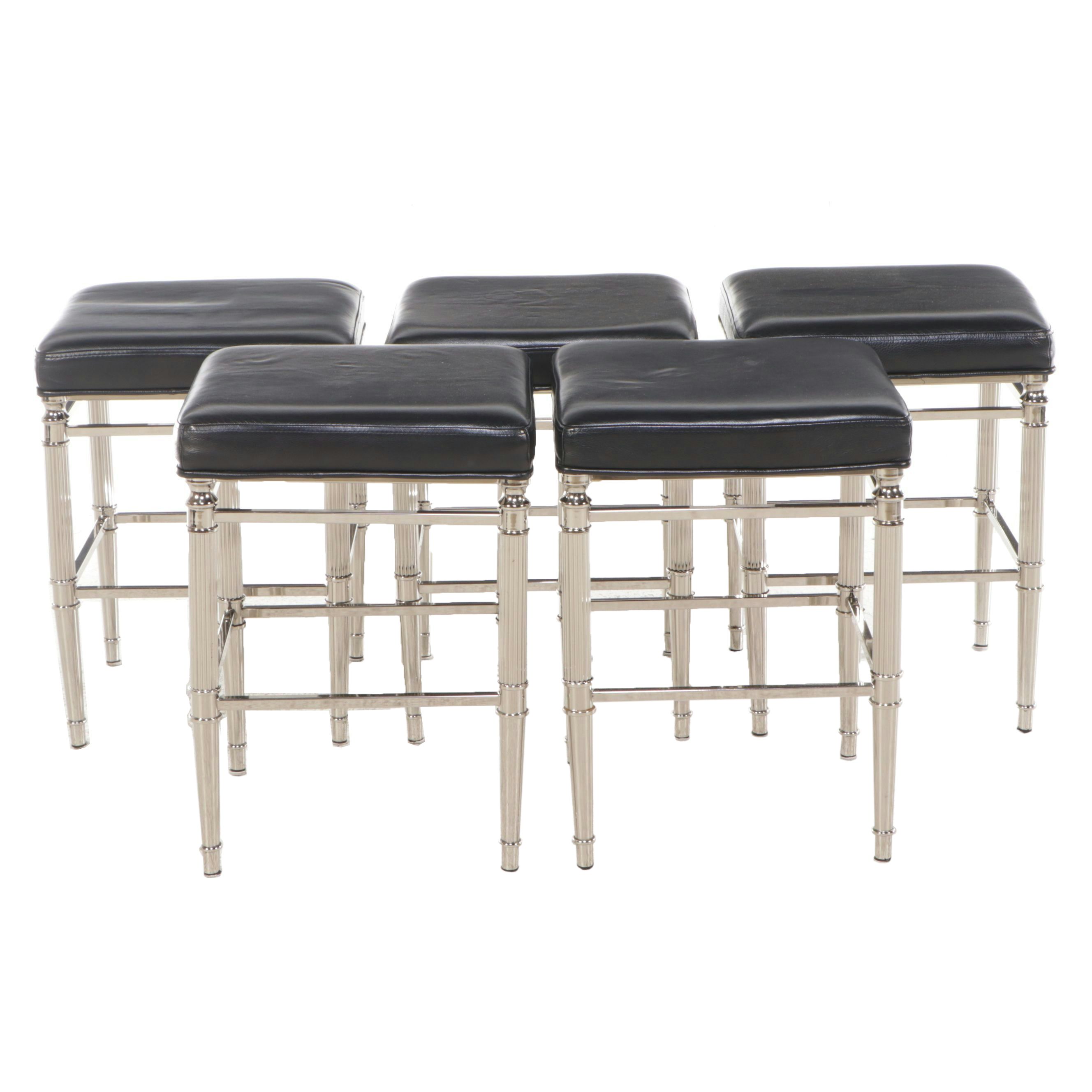 Five Frontgate Counter Height Metal Stools with Faux Leather Upholstery, 2015