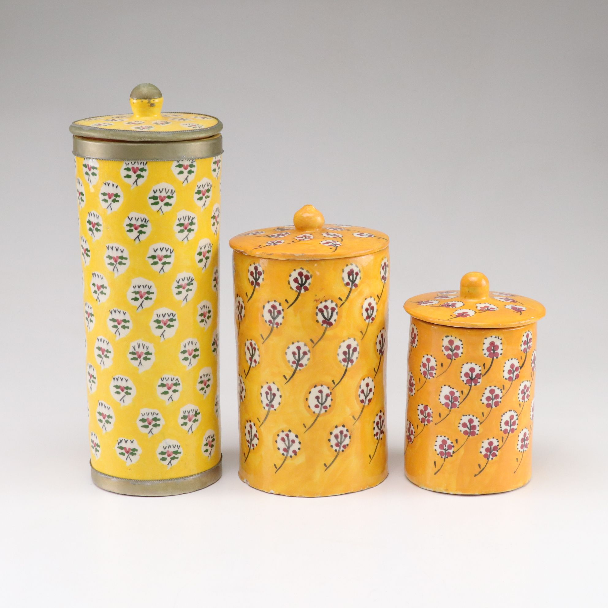 Three Hand-Decorated Moroccan Ceramic Canisters