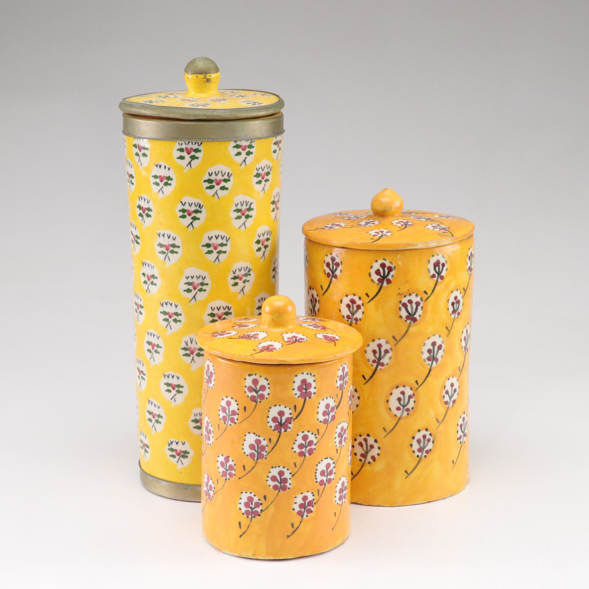 Three Hand-Decorated Moroccan Ceramic Canisters