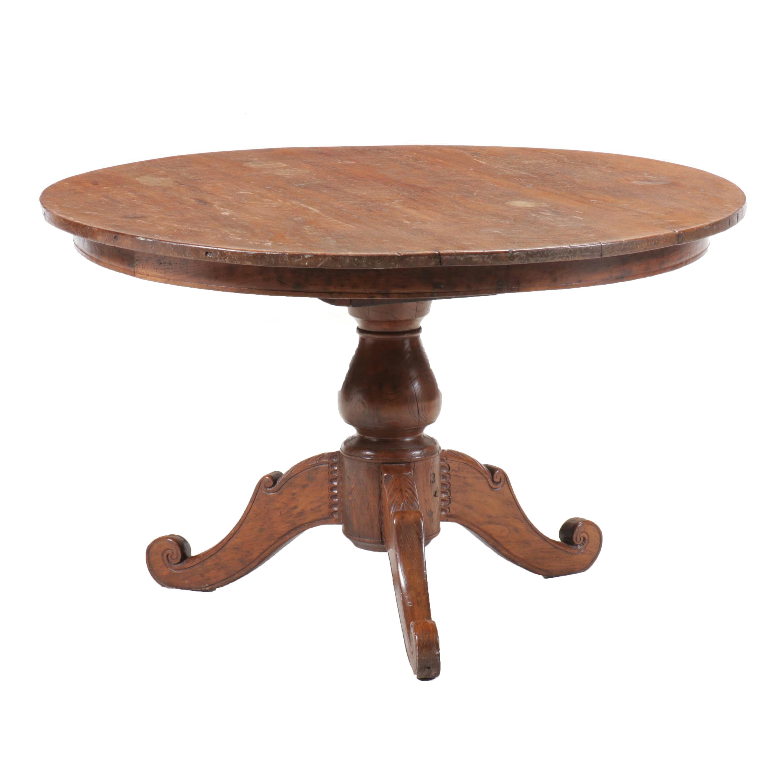 Louis Philippe Style Carved Wood Pedestal Dining Table