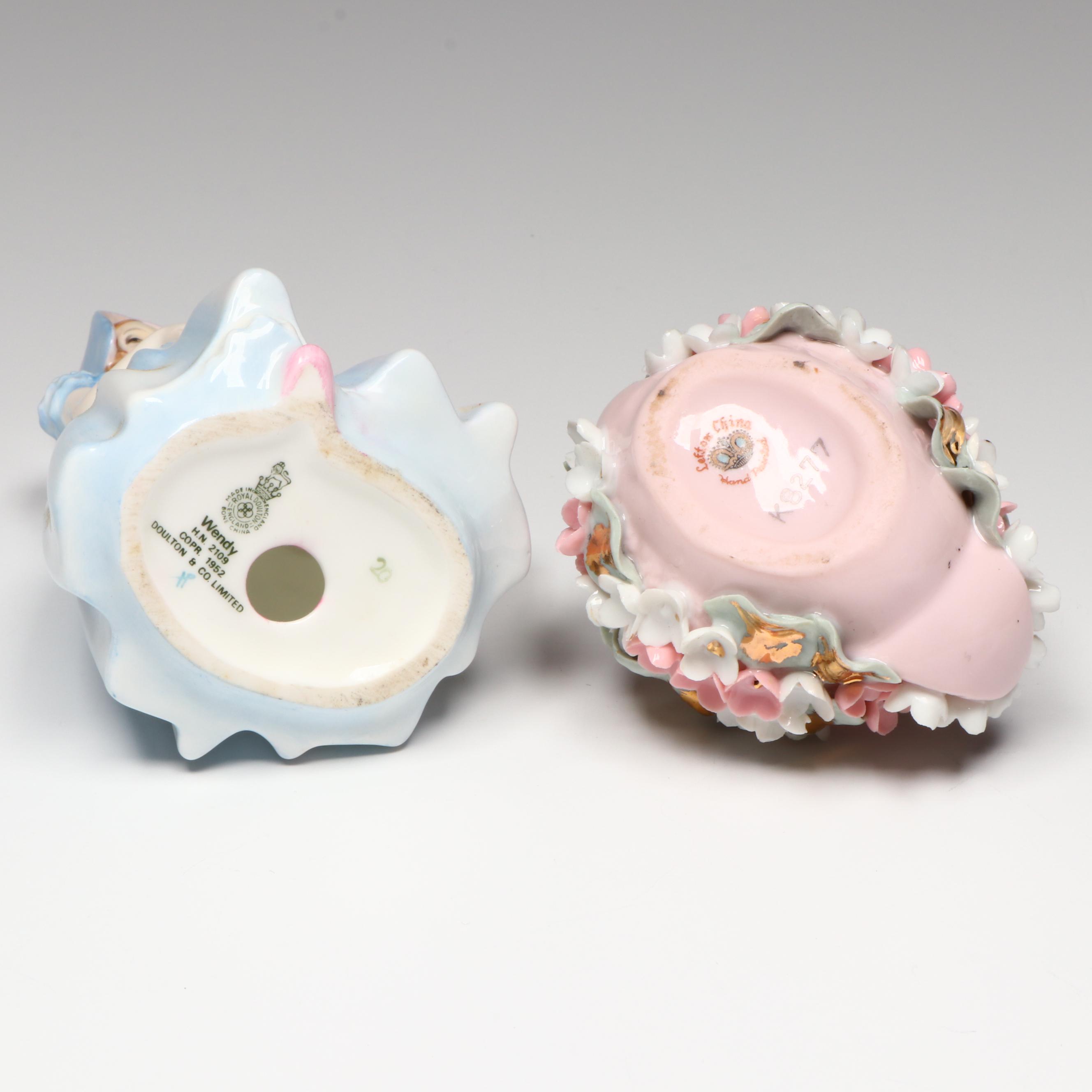 Royal Doulton "Wendy" Figurine with Lefton Swan Dish and Glass Tableware