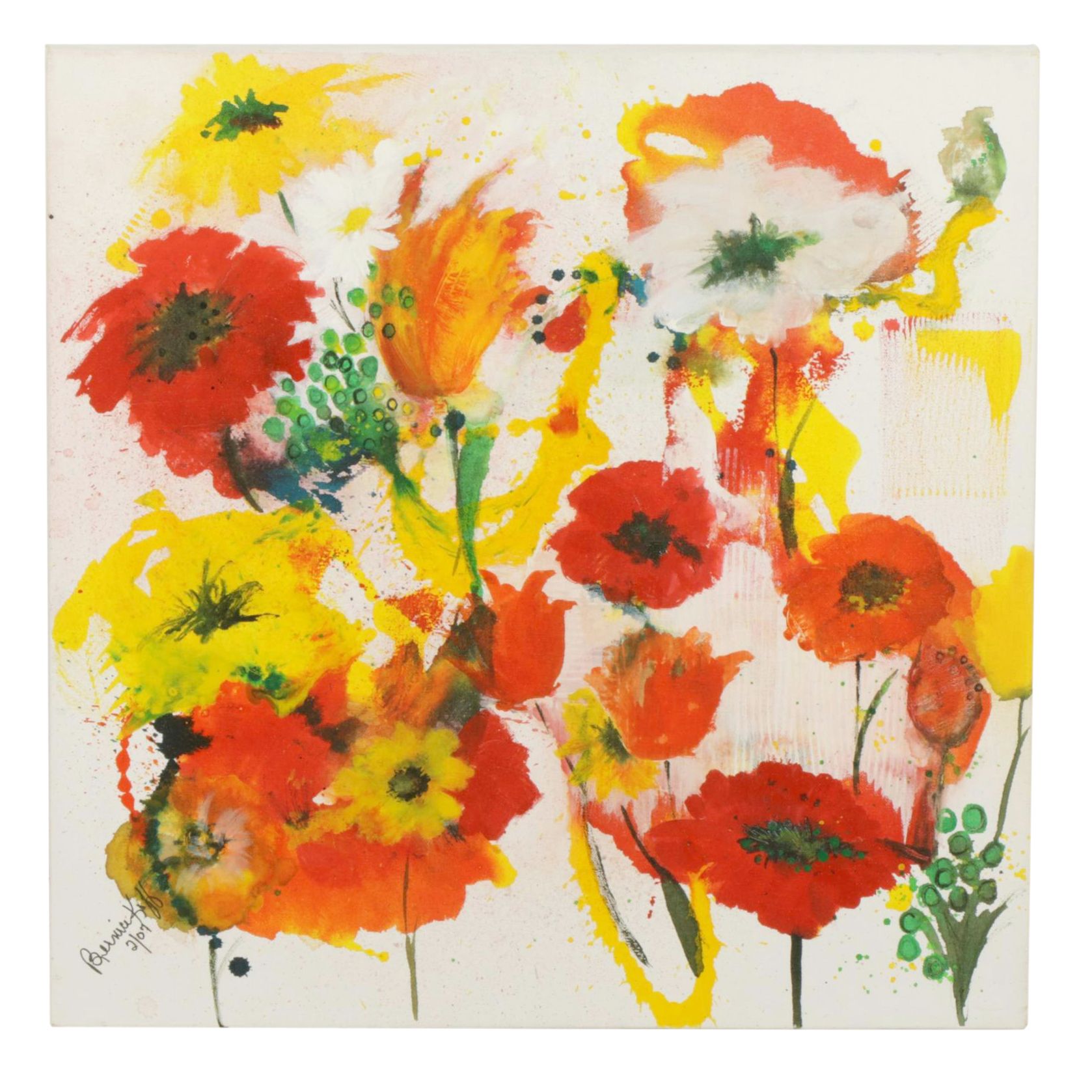 Bernice Koff Abstract Floral of Poppies Oil Painting, 2007