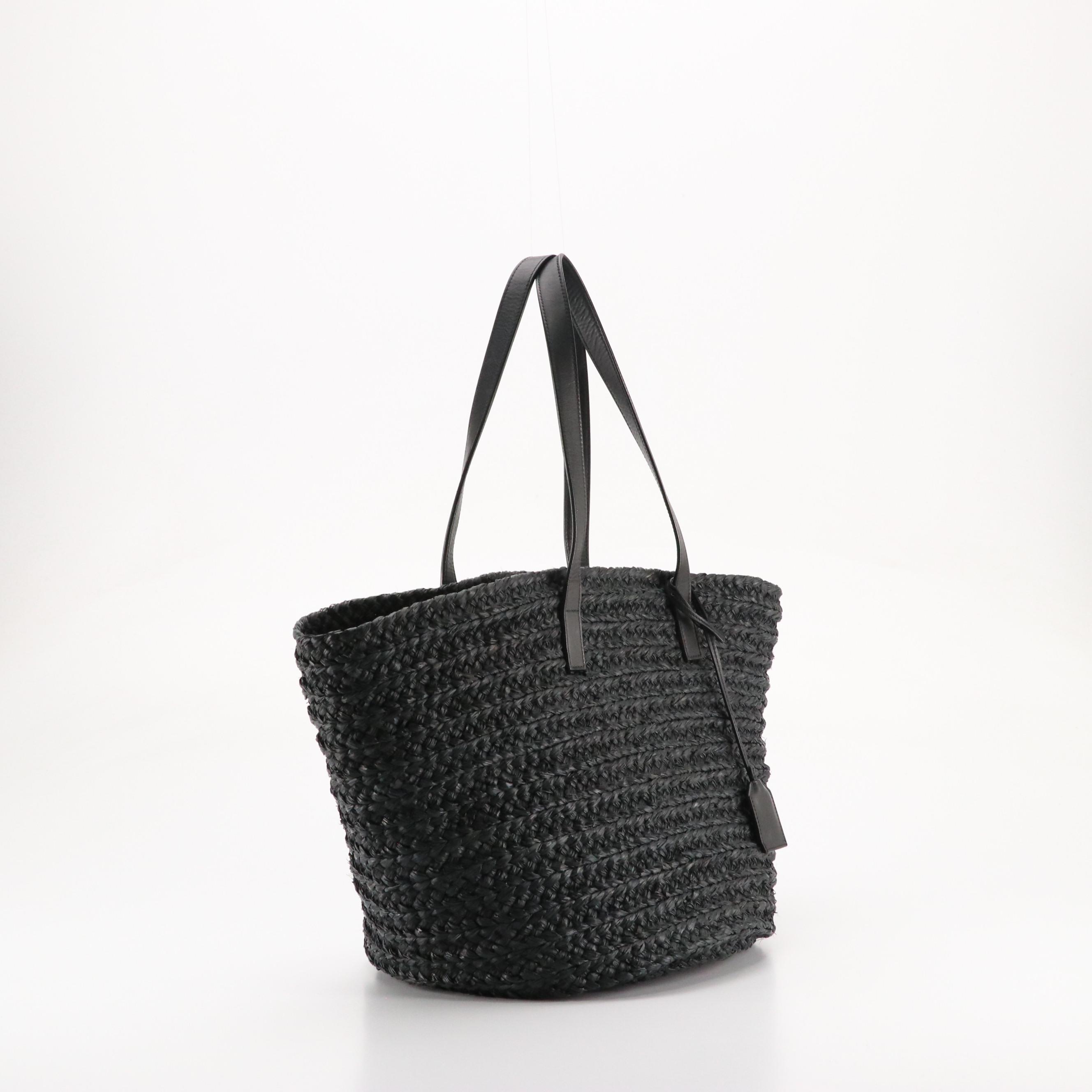 Saint Laurent Tote in Black Woven Raffia and Leather