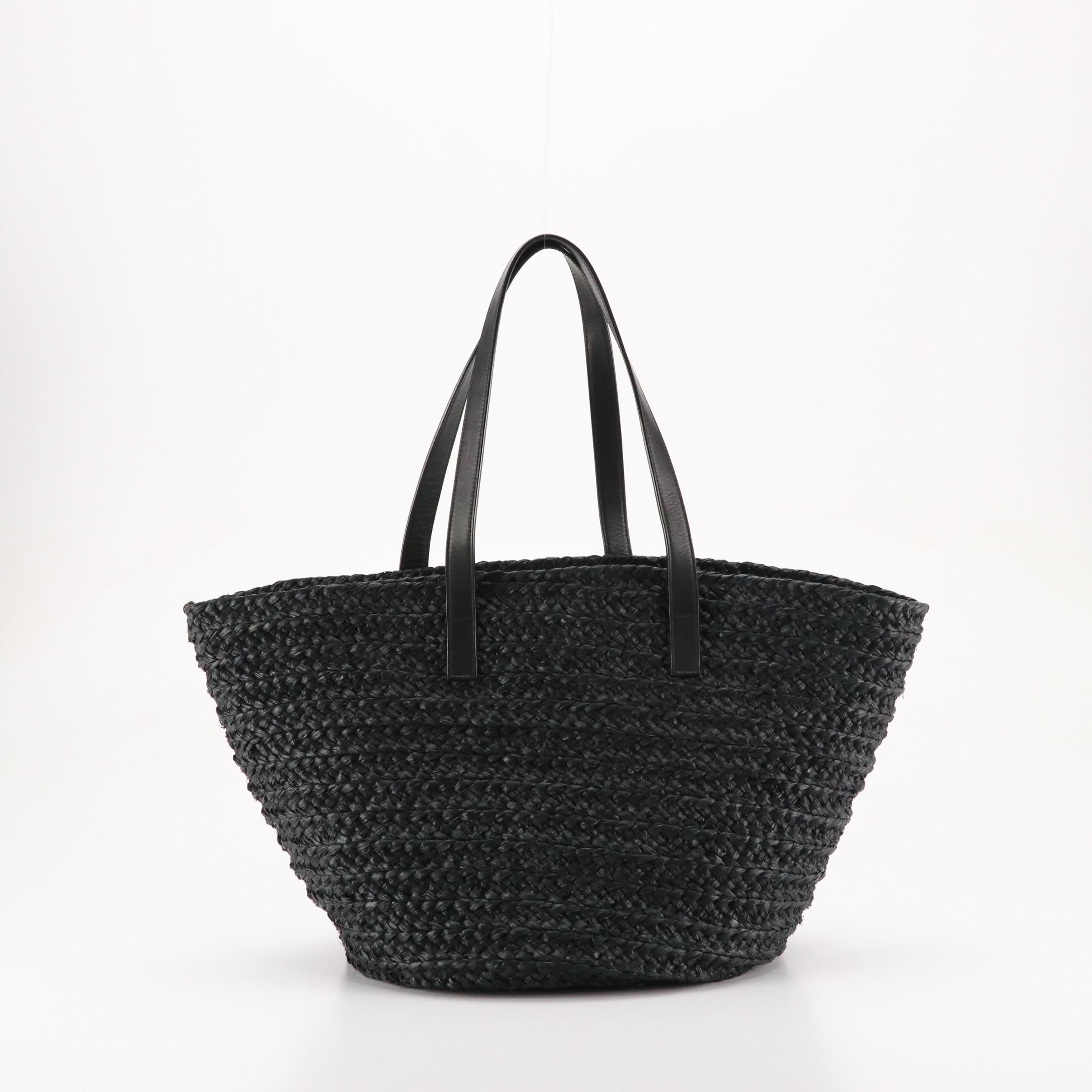 Saint Laurent Tote in Black Woven Raffia and Leather