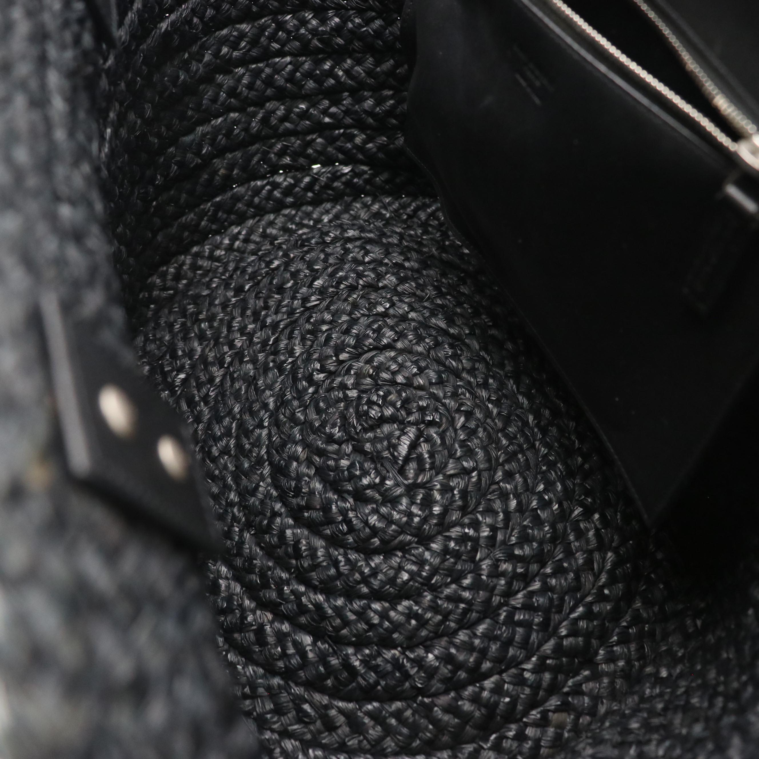 Saint Laurent Tote in Black Woven Raffia and Leather