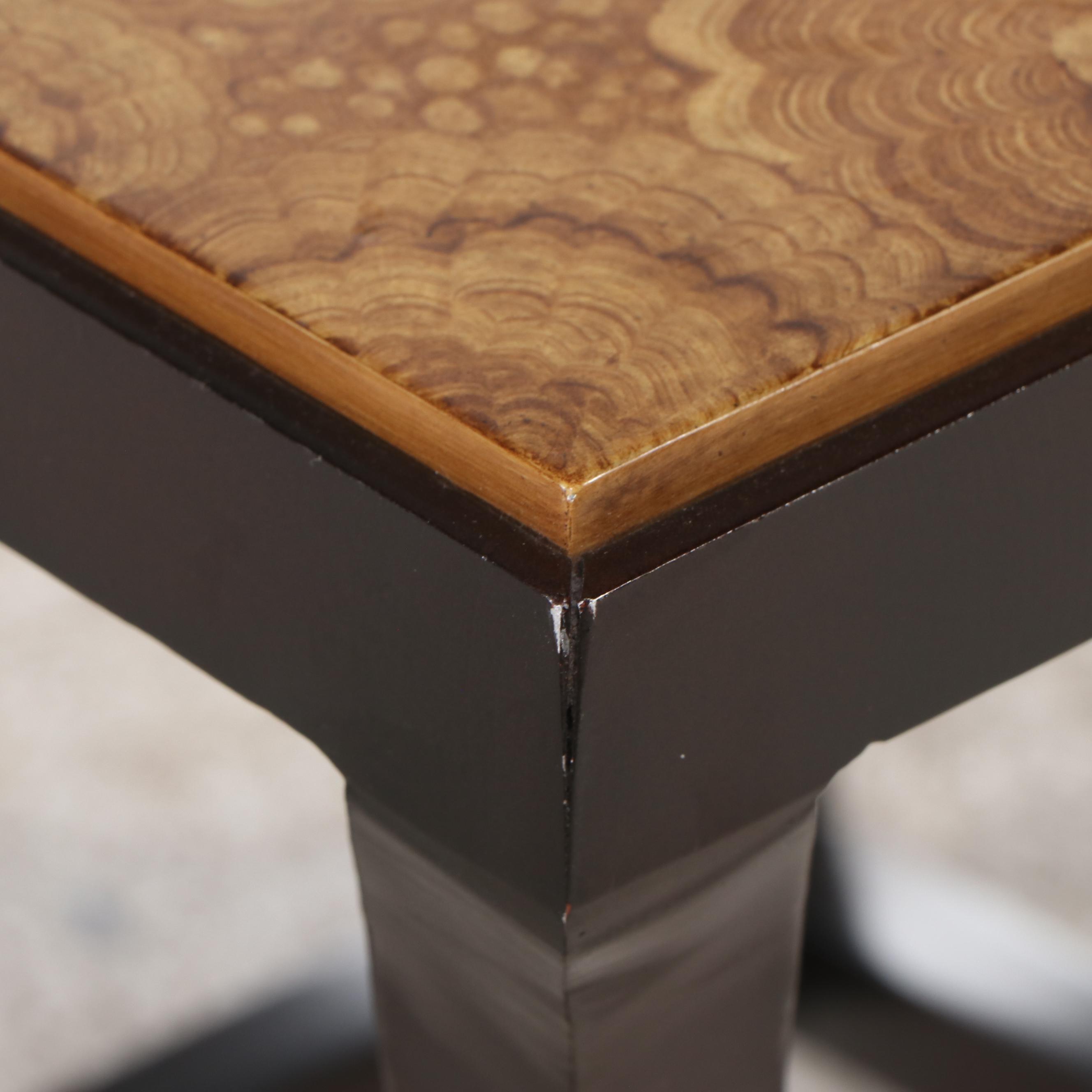 Pair of Baker Furniture Metal Side Tables with Simulated Woodgrain Tops