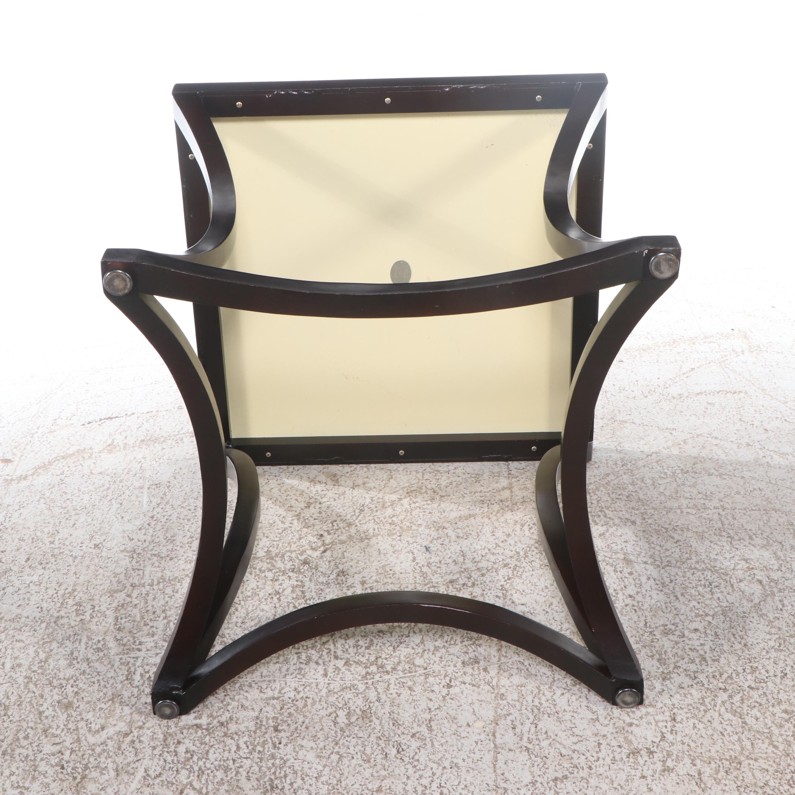 Pair of Baker Furniture Metal Side Tables with Simulated Woodgrain Tops