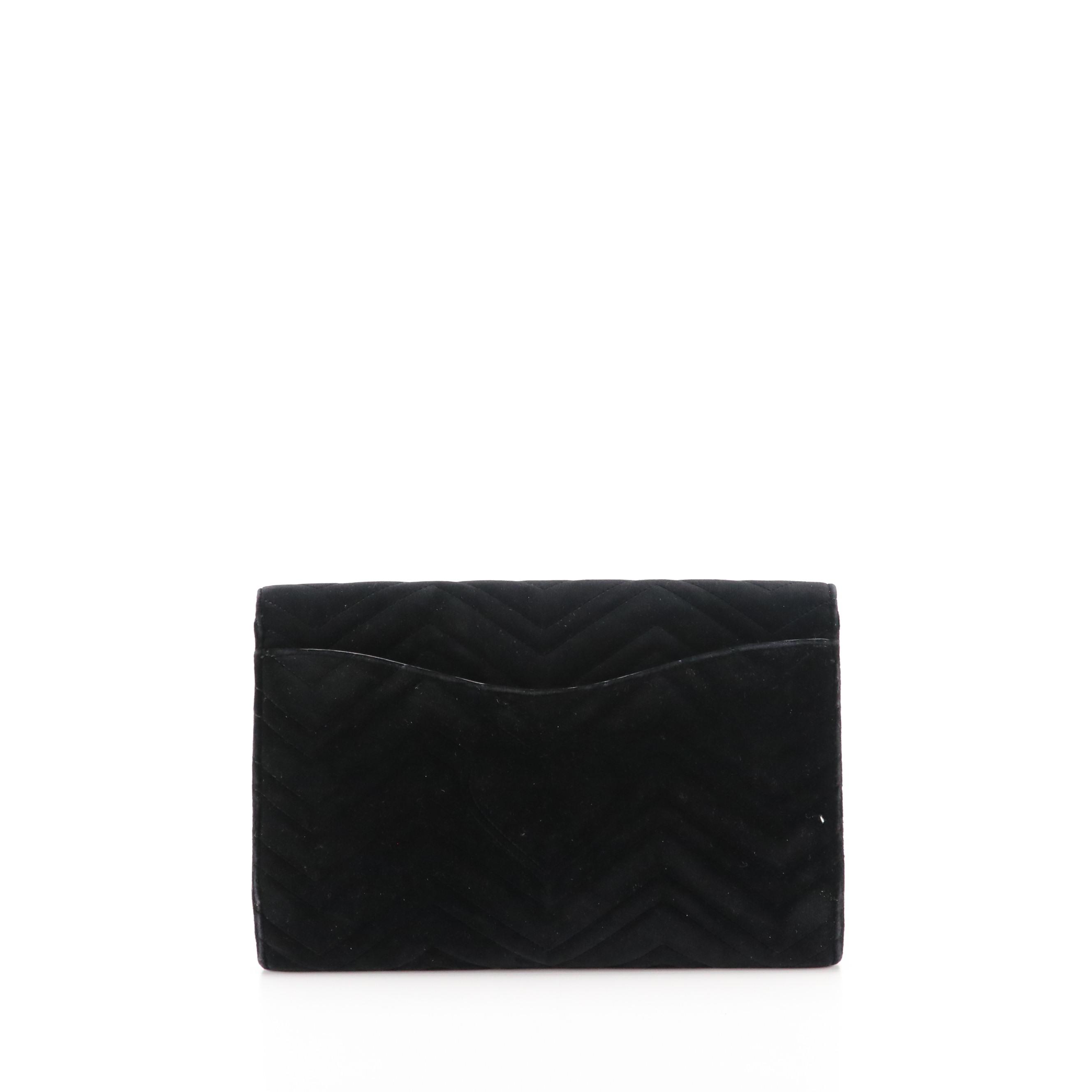 Gucci GG Black Marmont Matelassé Velvet Flap Clutch