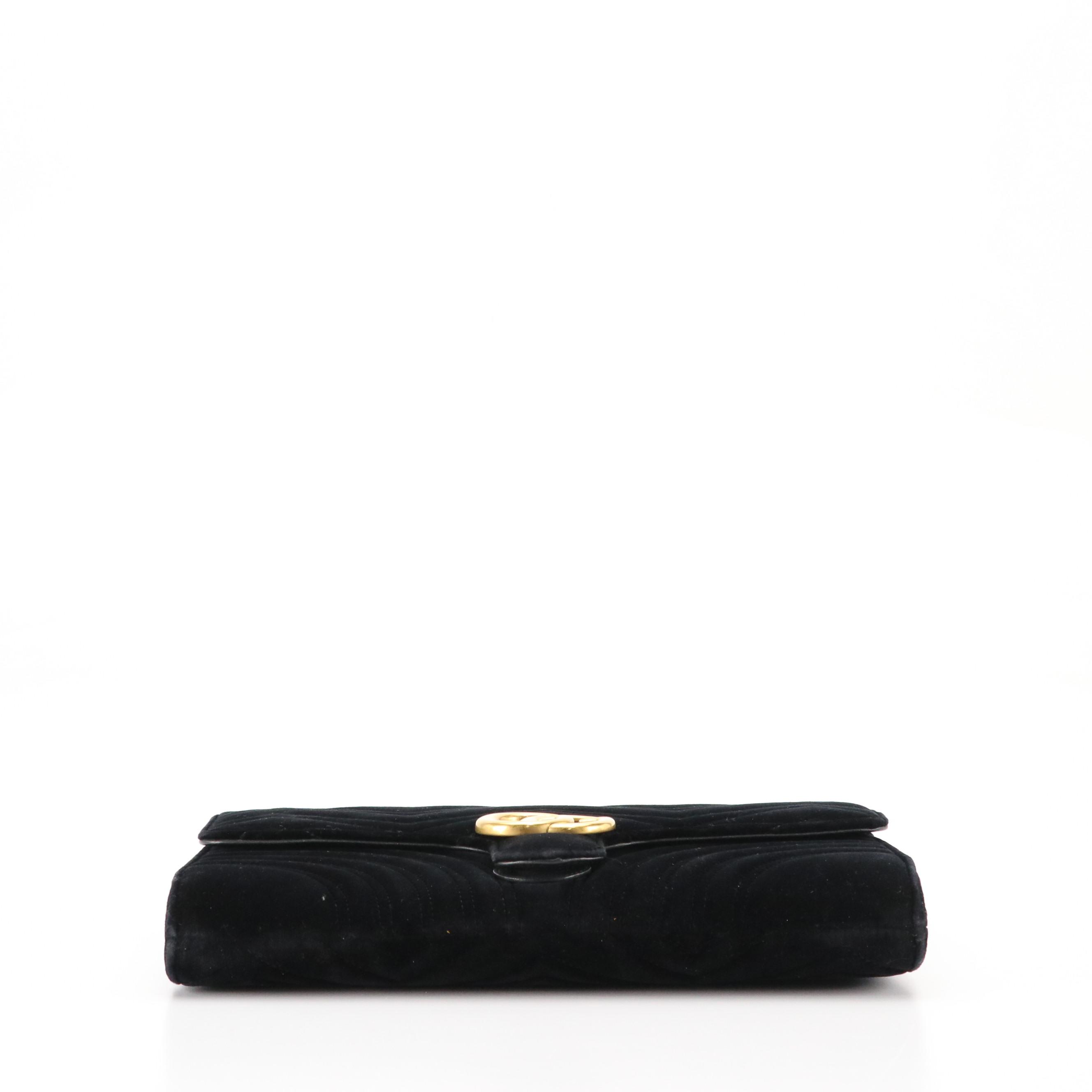 Gucci GG Black Marmont Matelassé Velvet Flap Clutch