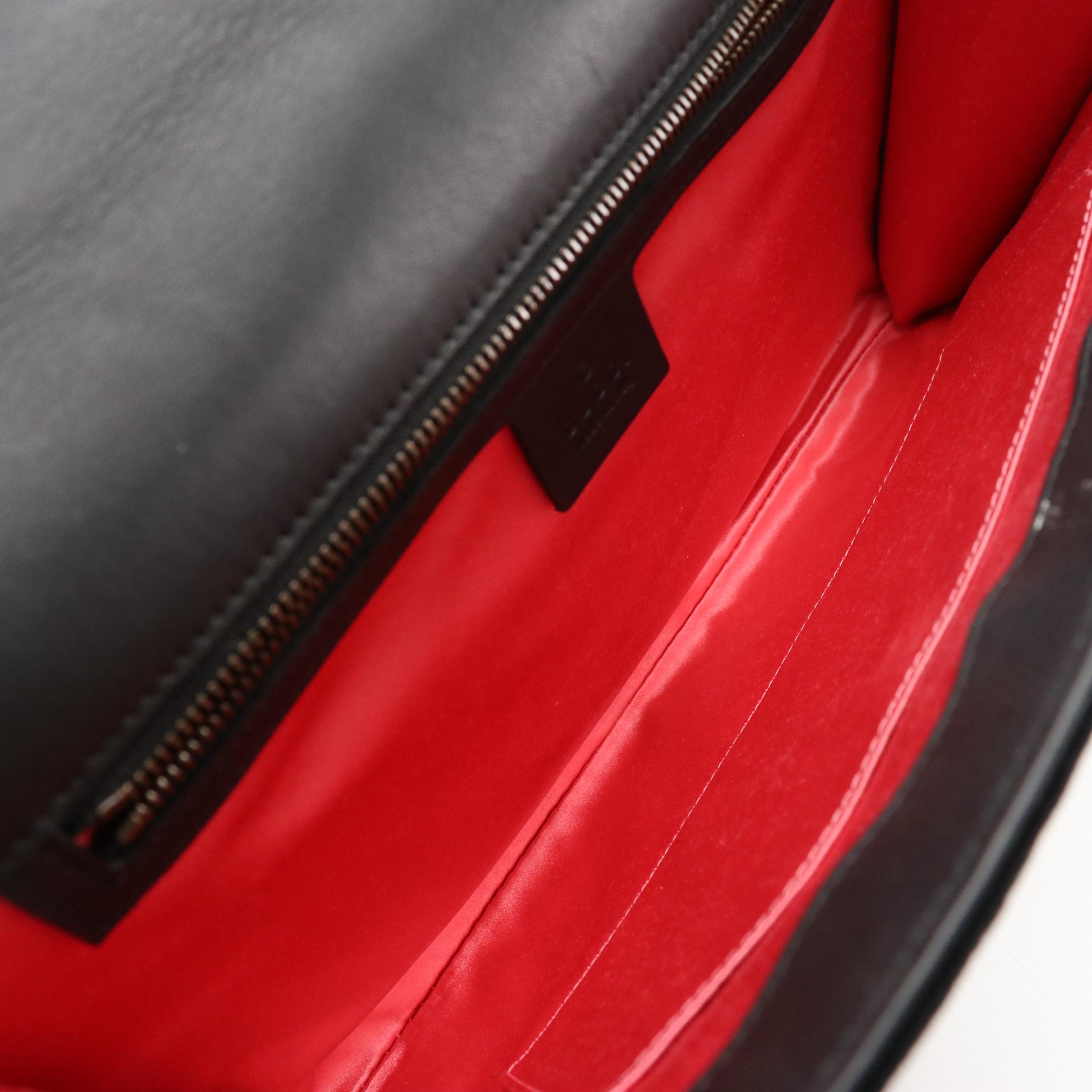 Gucci GG Black Marmont Matelassé Velvet Flap Clutch