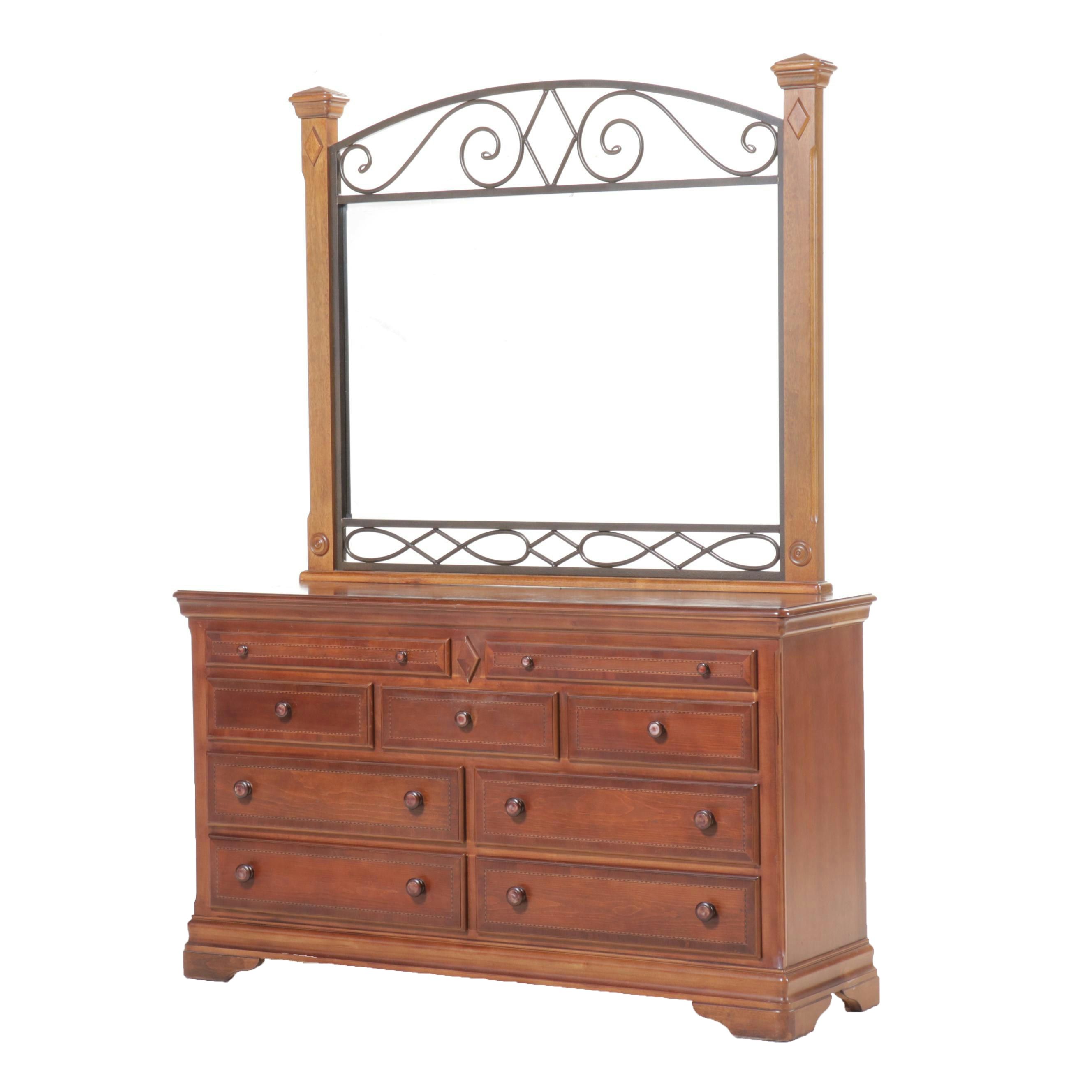 Alexander Julian "Home Colours" Mahogany Dresser and Mirror with Metal Accents