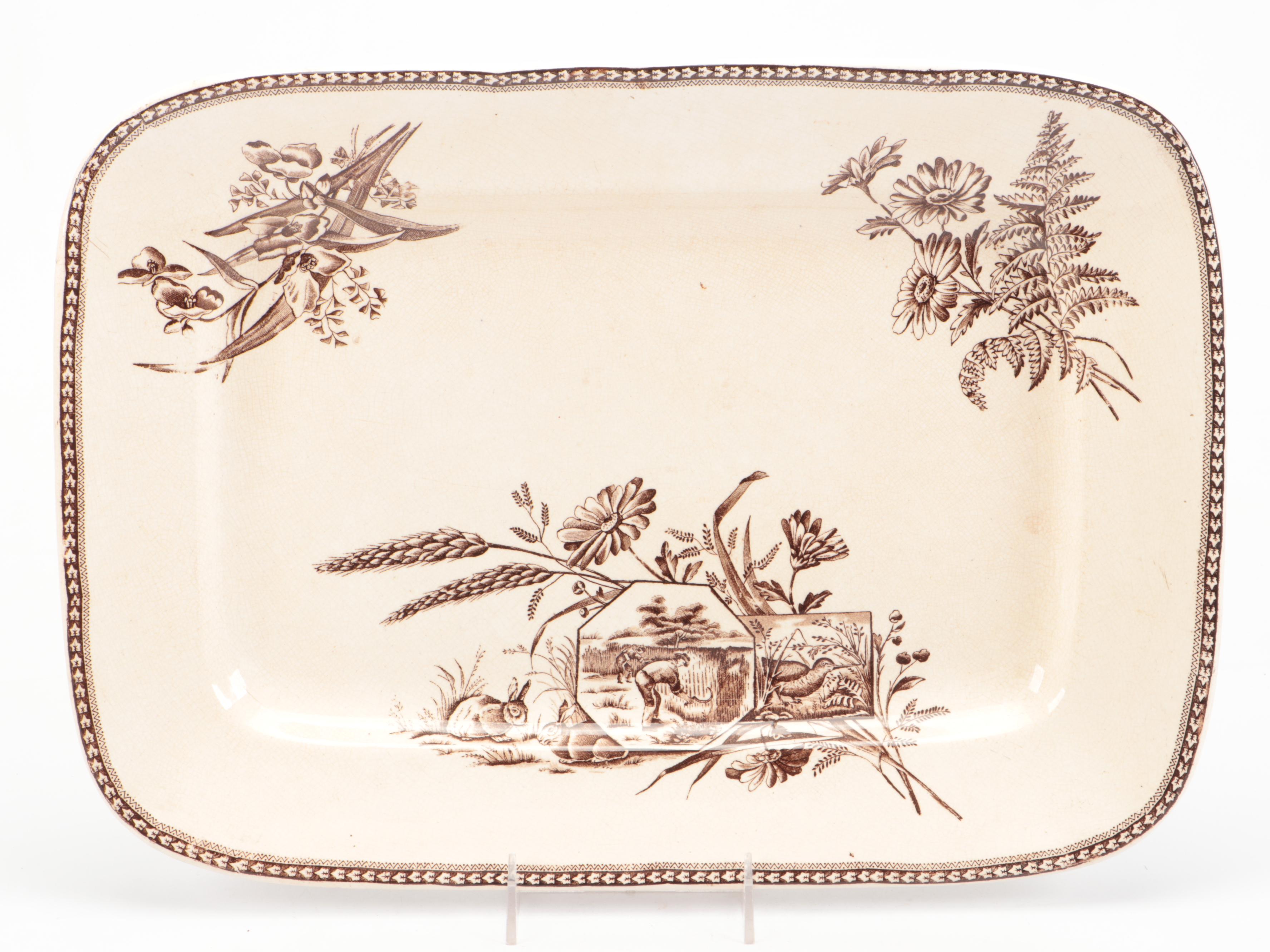 Aesthetic Movement Style Brown and Blue Transferware Platters, Late 19th Century