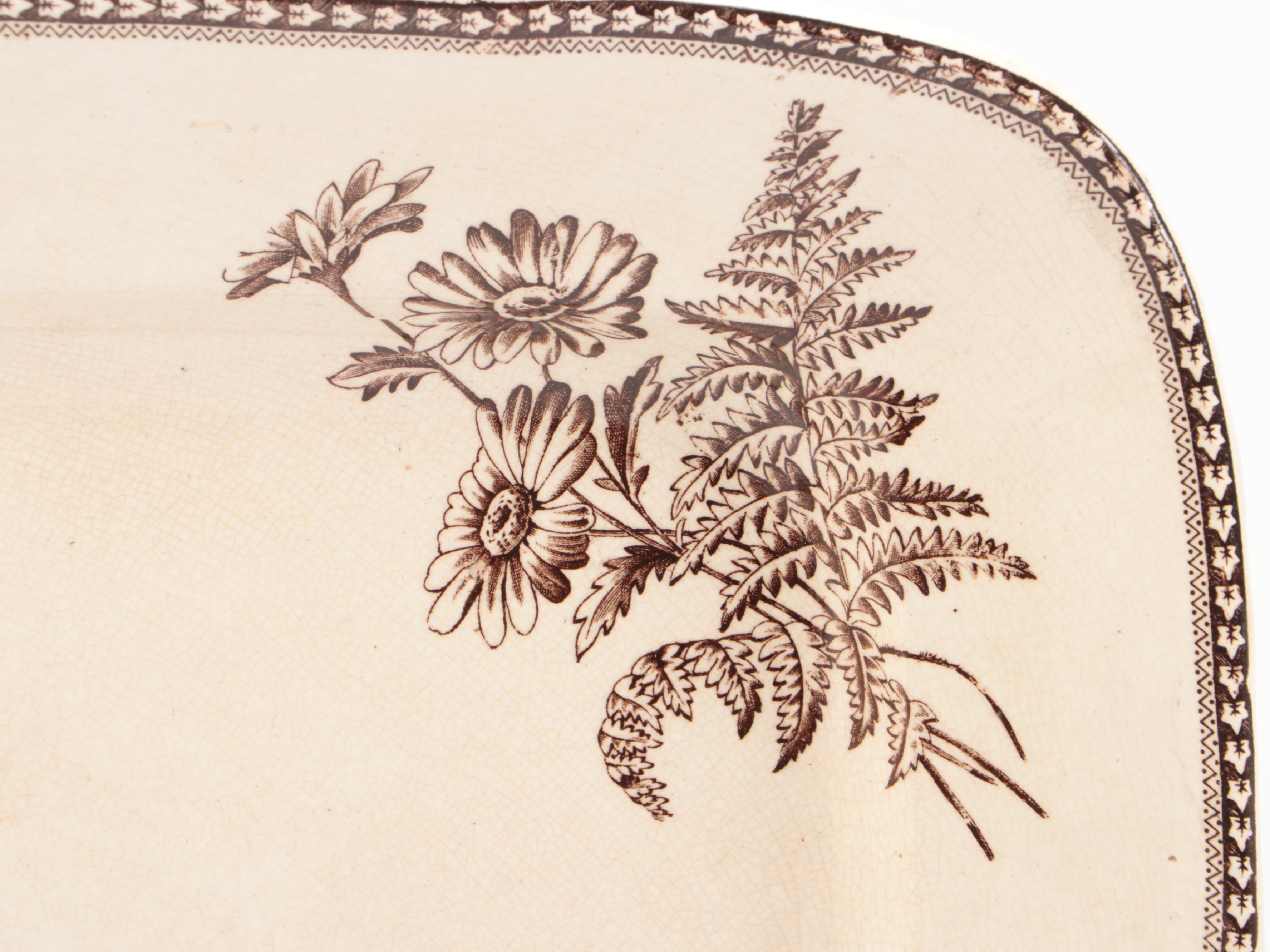 Aesthetic Movement Style Brown and Blue Transferware Platters, Late 19th Century