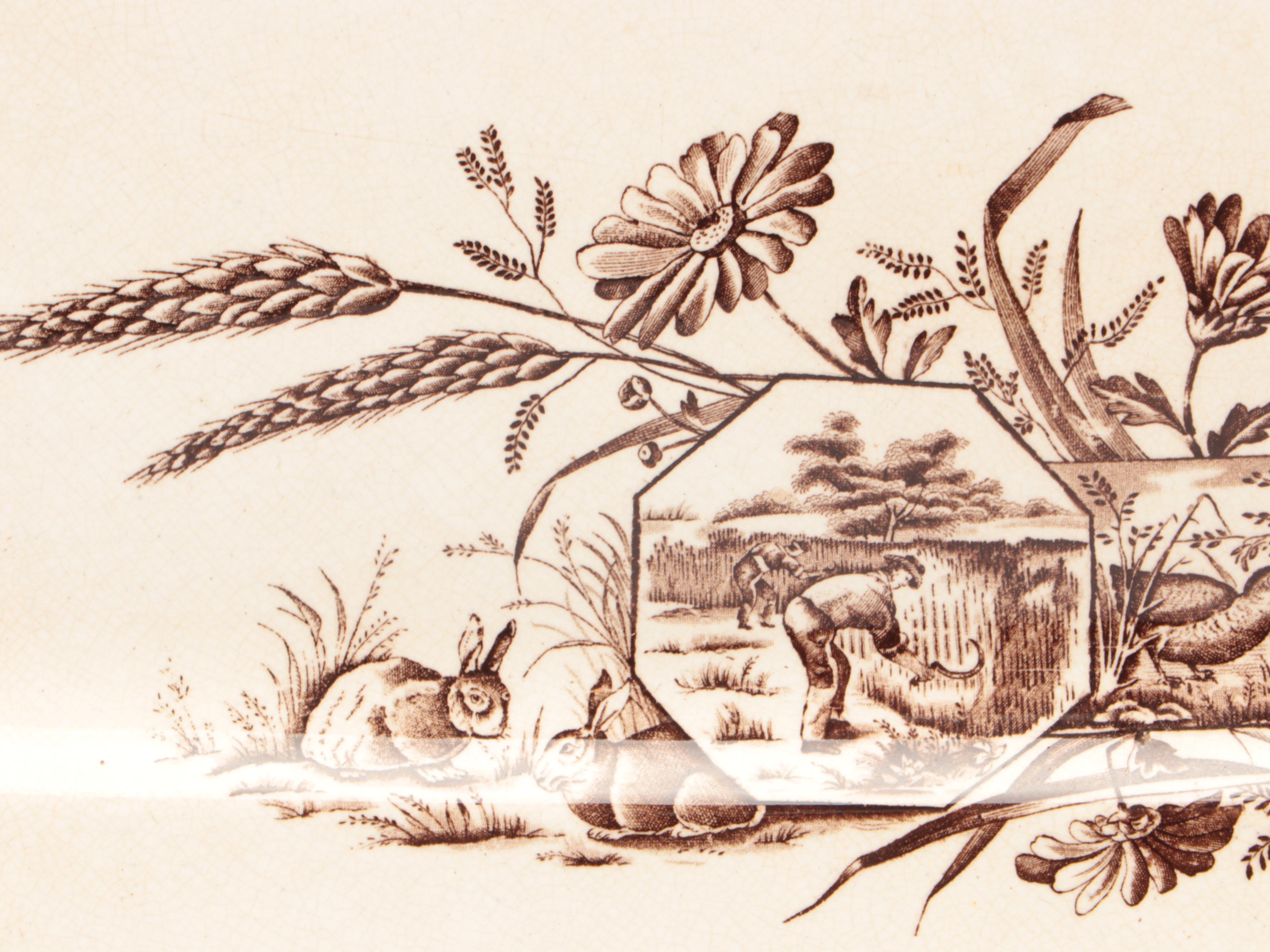 Aesthetic Movement Style Brown and Blue Transferware Platters, Late 19th Century