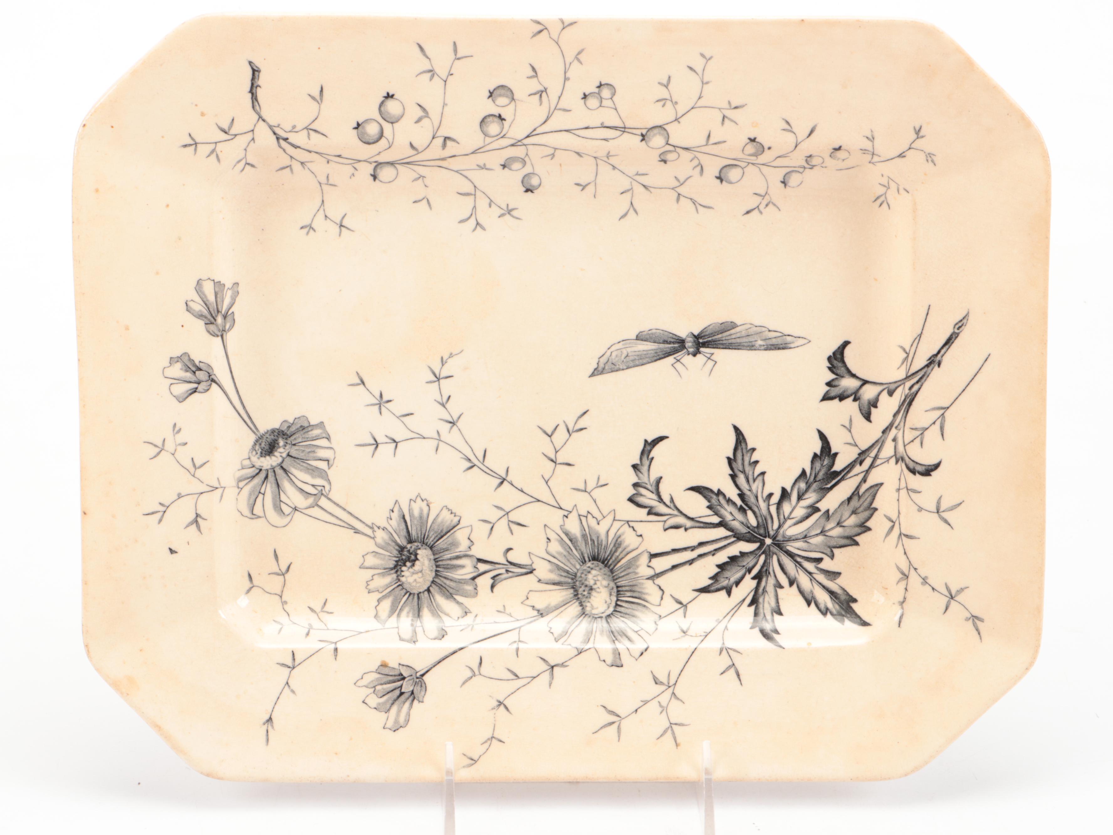 Aesthetic Movement Style Brown and Blue Transferware Platters, Late 19th Century