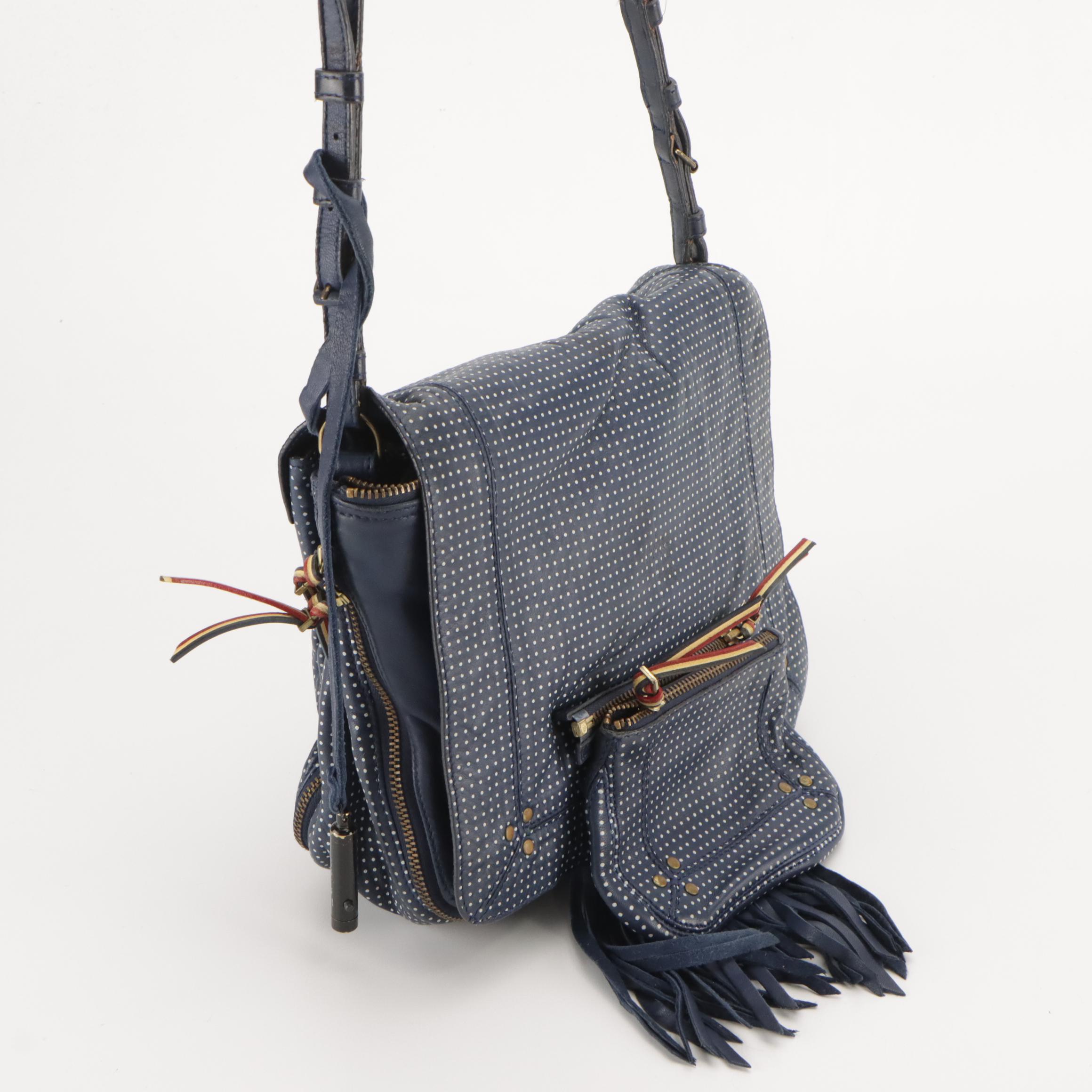 Jerome Dreyfuss "Igor" Tassel Flap Satchel in Blue Dot Printed Goatskin Leather