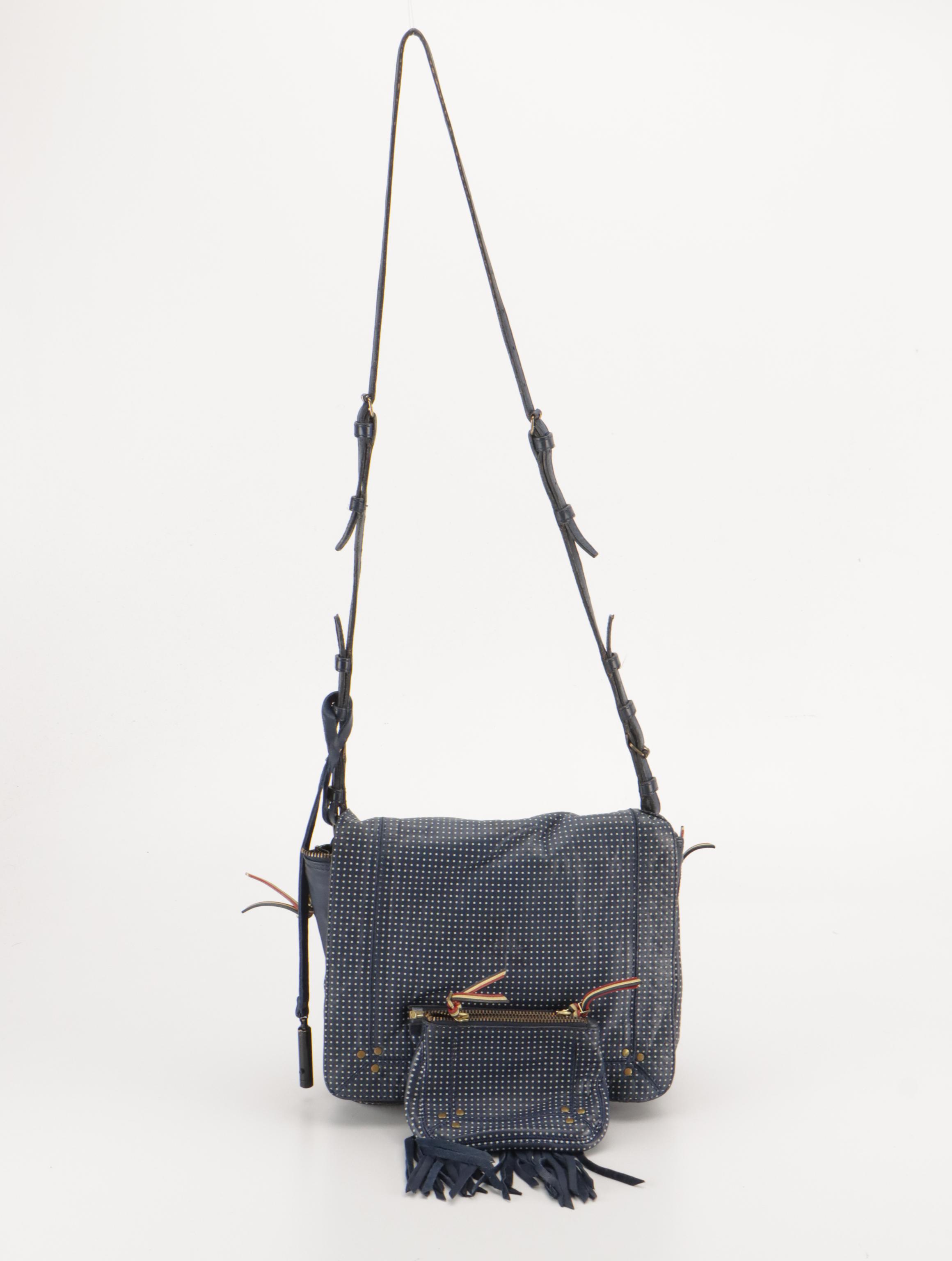 Jerome Dreyfuss "Igor" Tassel Flap Satchel in Blue Dot Printed Goatskin Leather