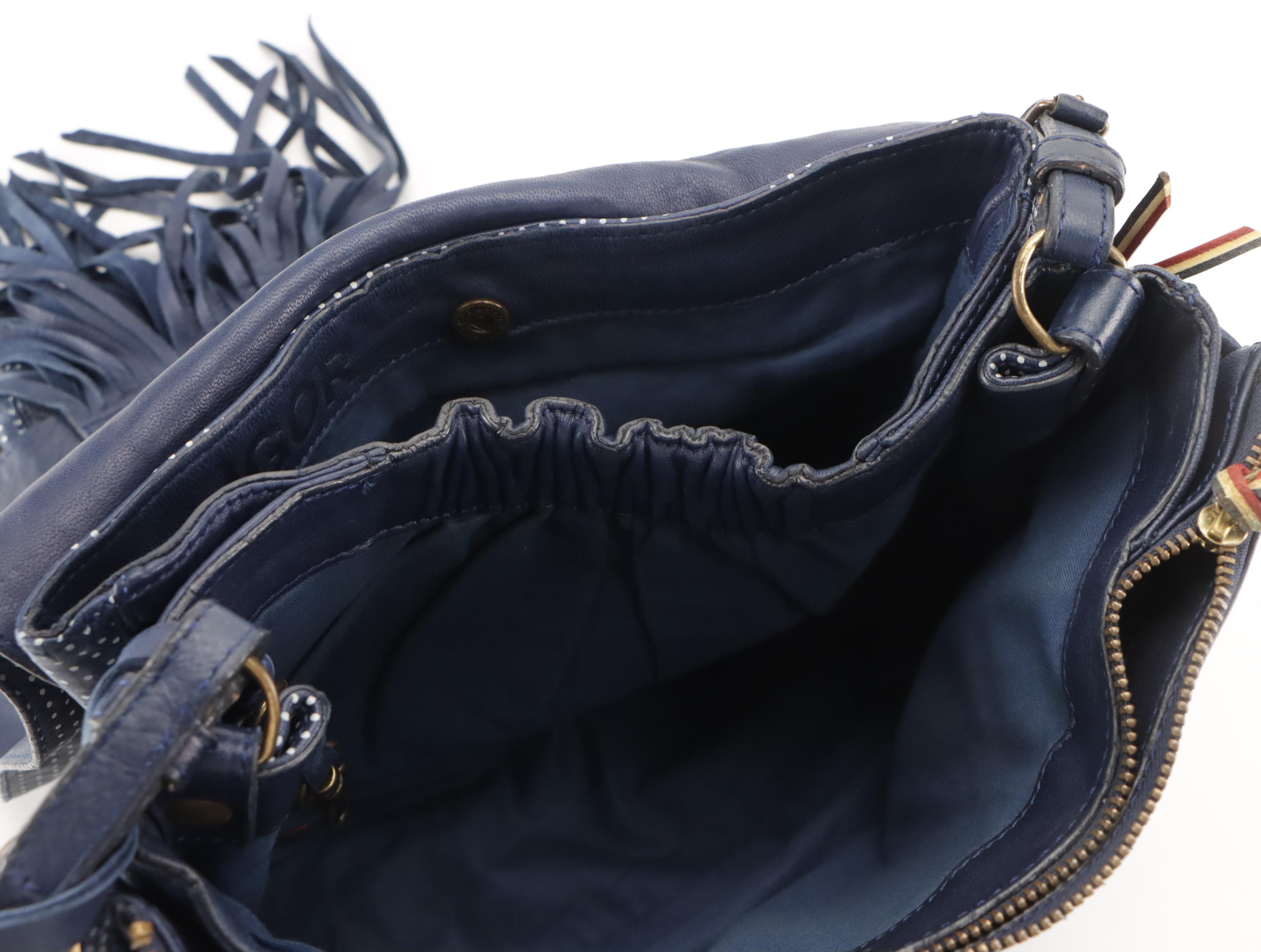 Jerome Dreyfuss "Igor" Tassel Flap Satchel in Blue Dot Printed Goatskin Leather