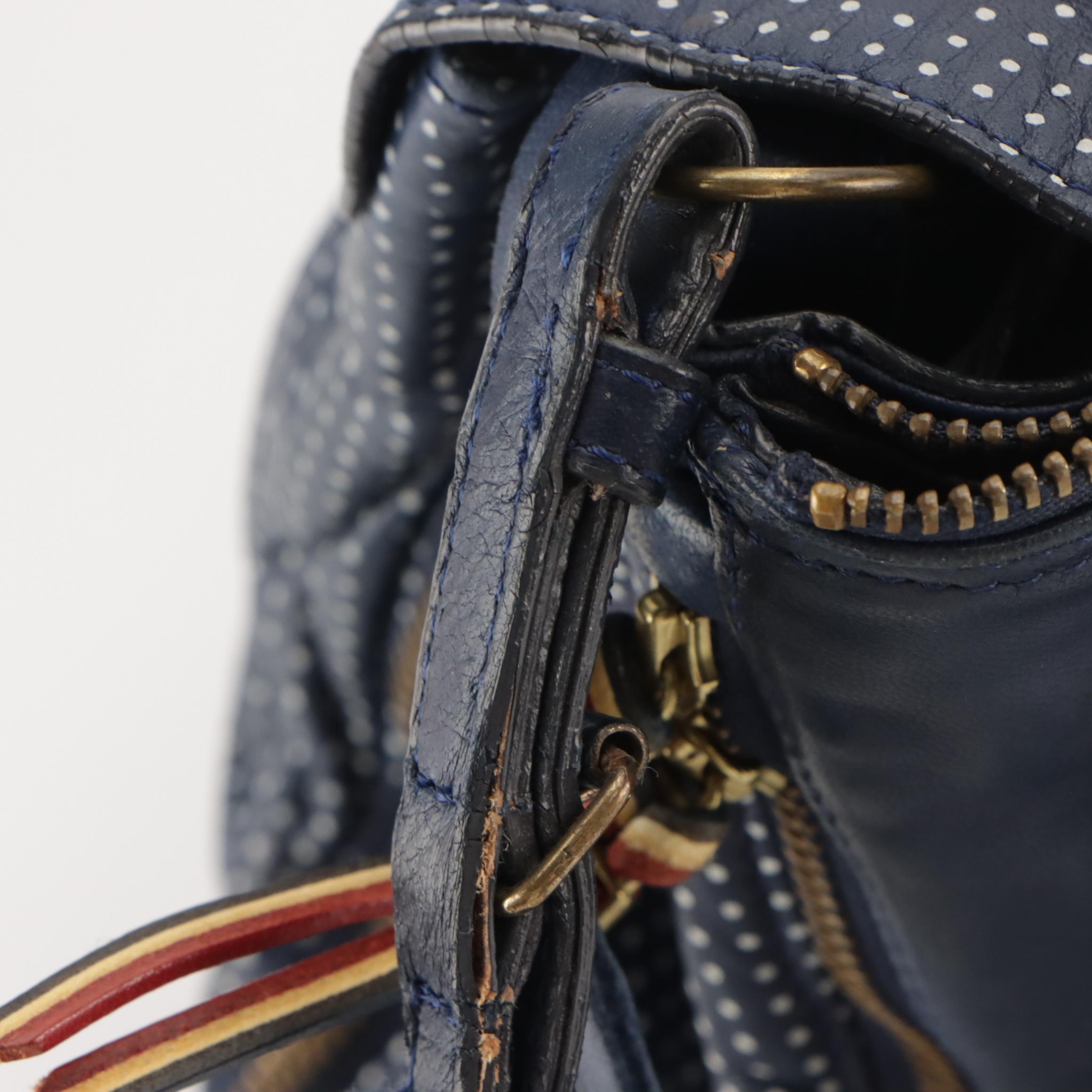 Jerome Dreyfuss "Igor" Tassel Flap Satchel in Blue Dot Printed Goatskin Leather