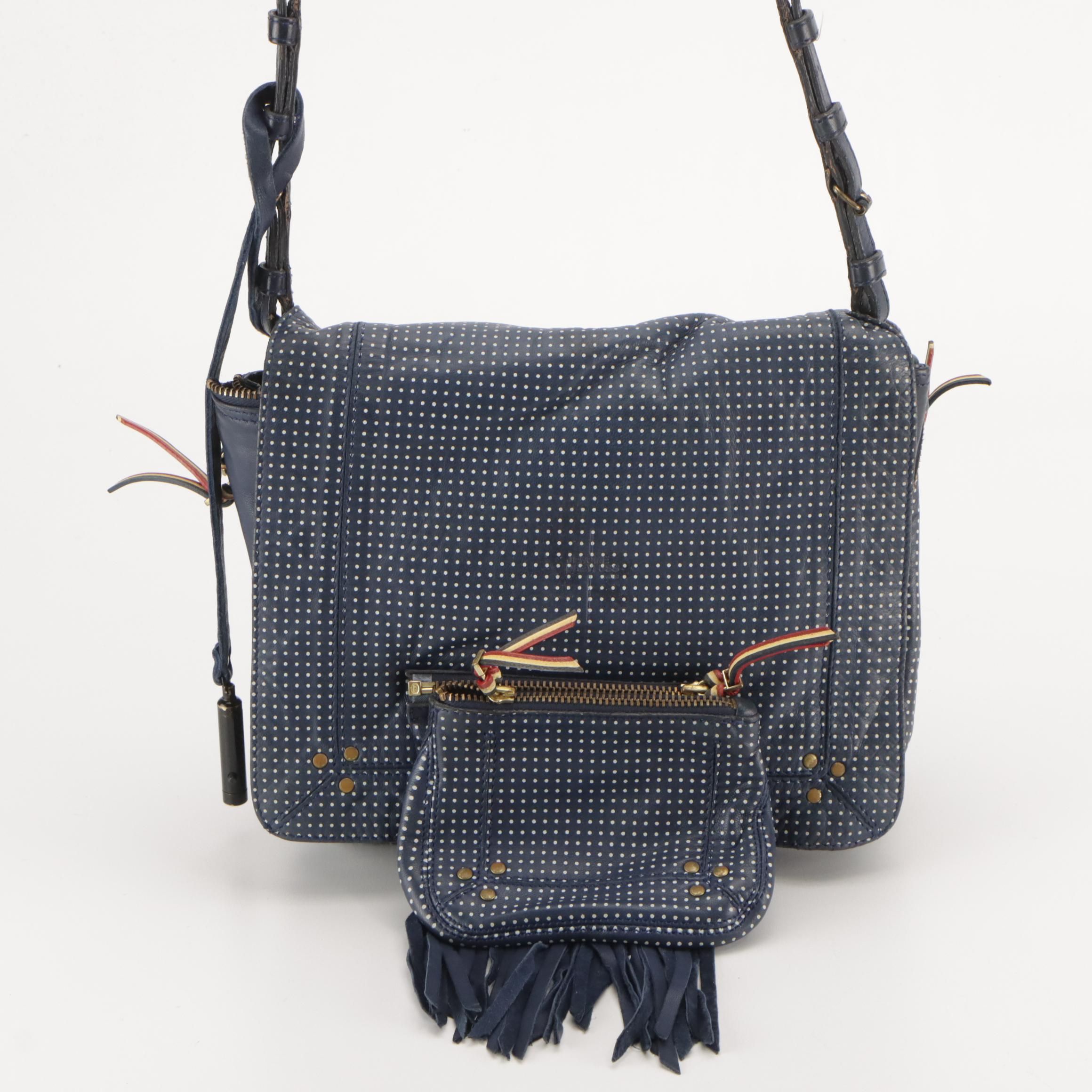 Jerome Dreyfuss "Igor" Tassel Flap Satchel in Blue Dot Printed Goatskin Leather