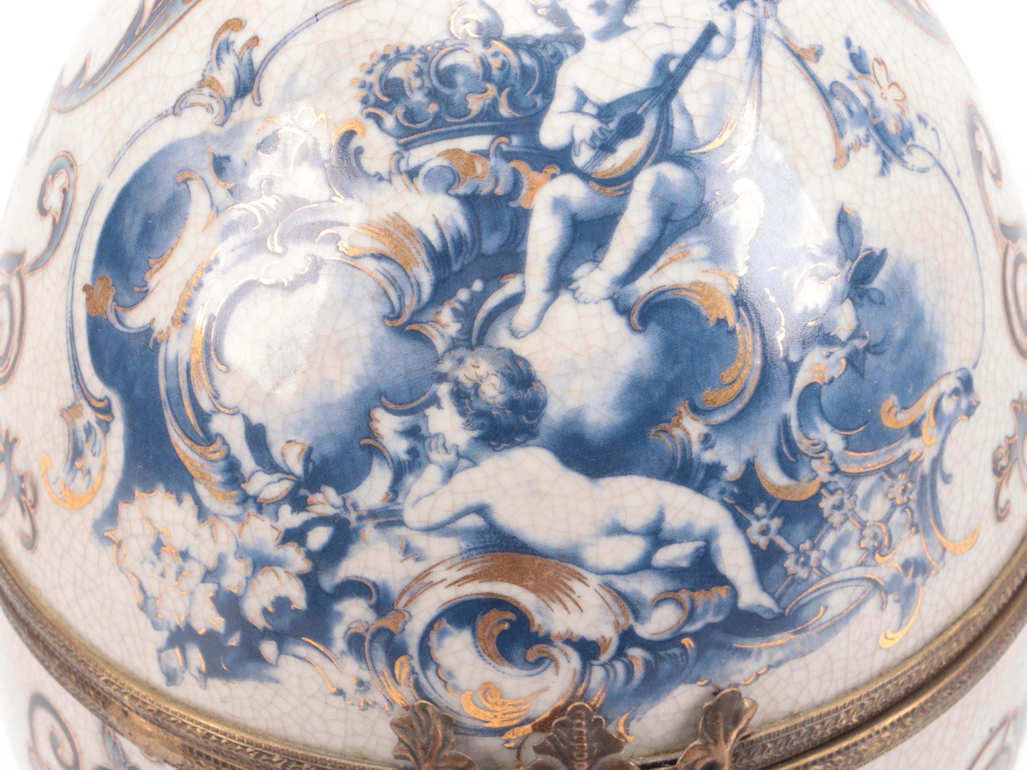 French Style Ceramic Hinged Egg Box on Stand