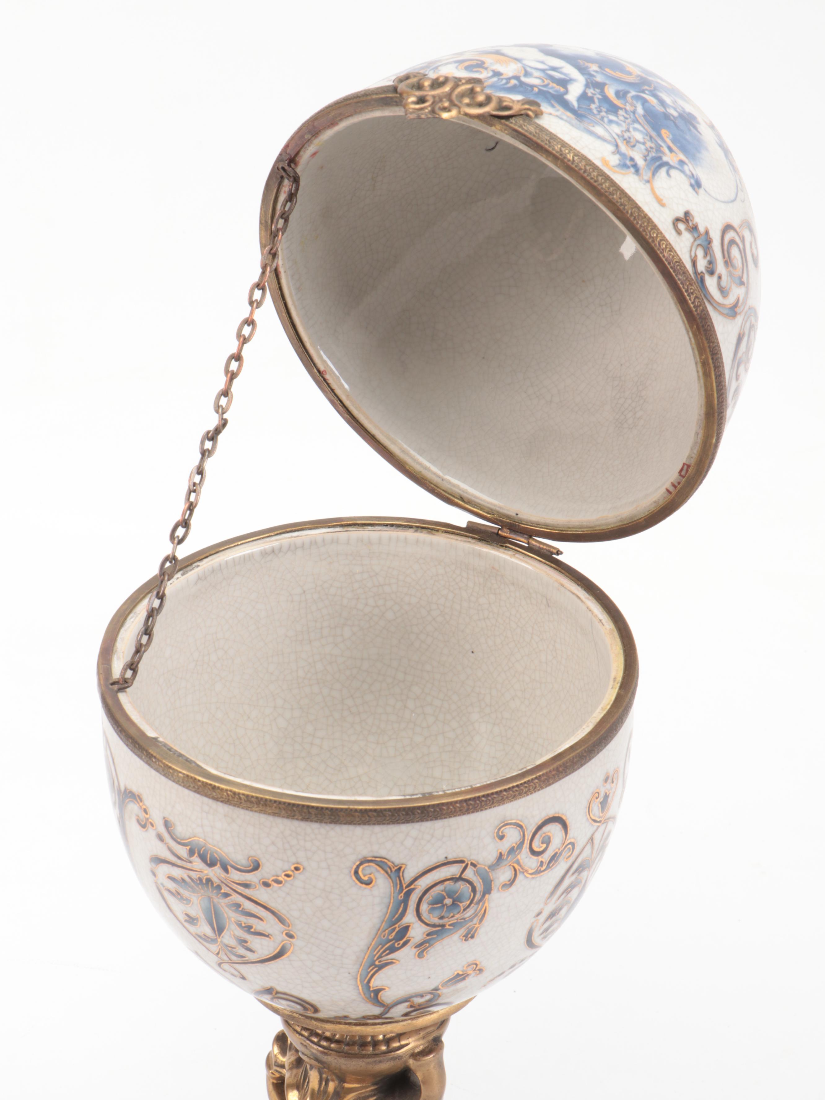 French Style Ceramic Hinged Egg Box on Stand