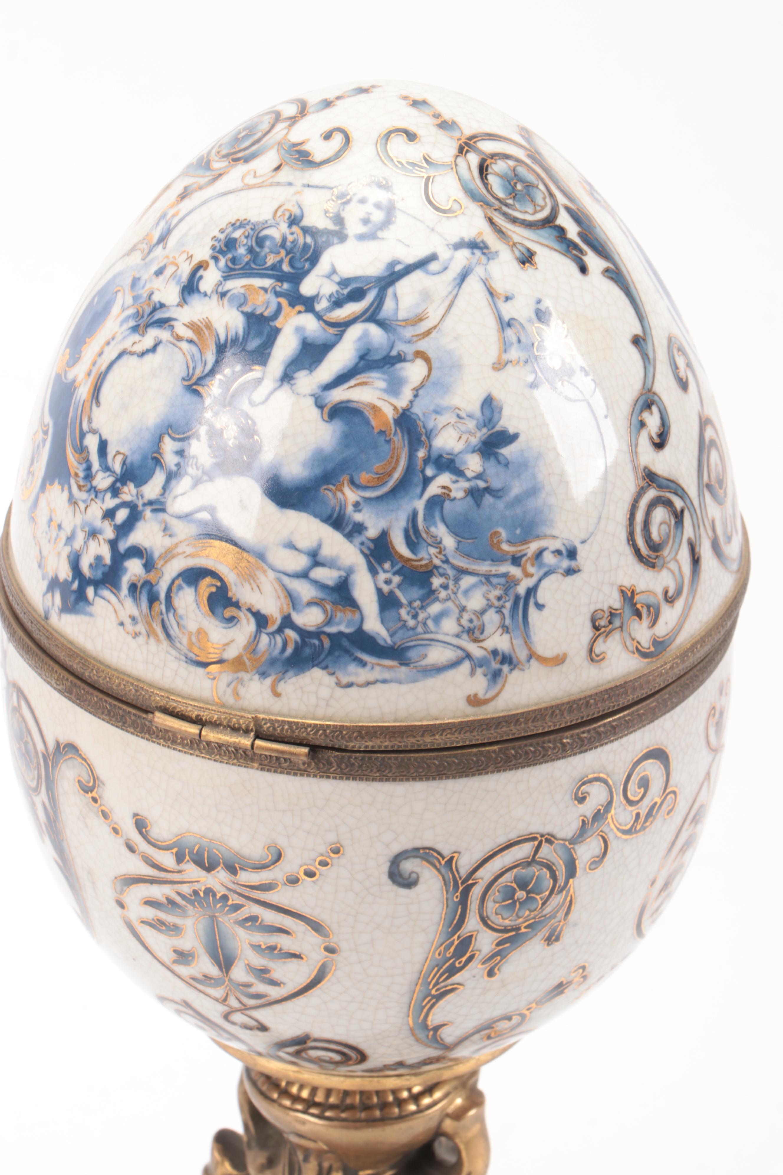 French Style Ceramic Hinged Egg Box on Stand