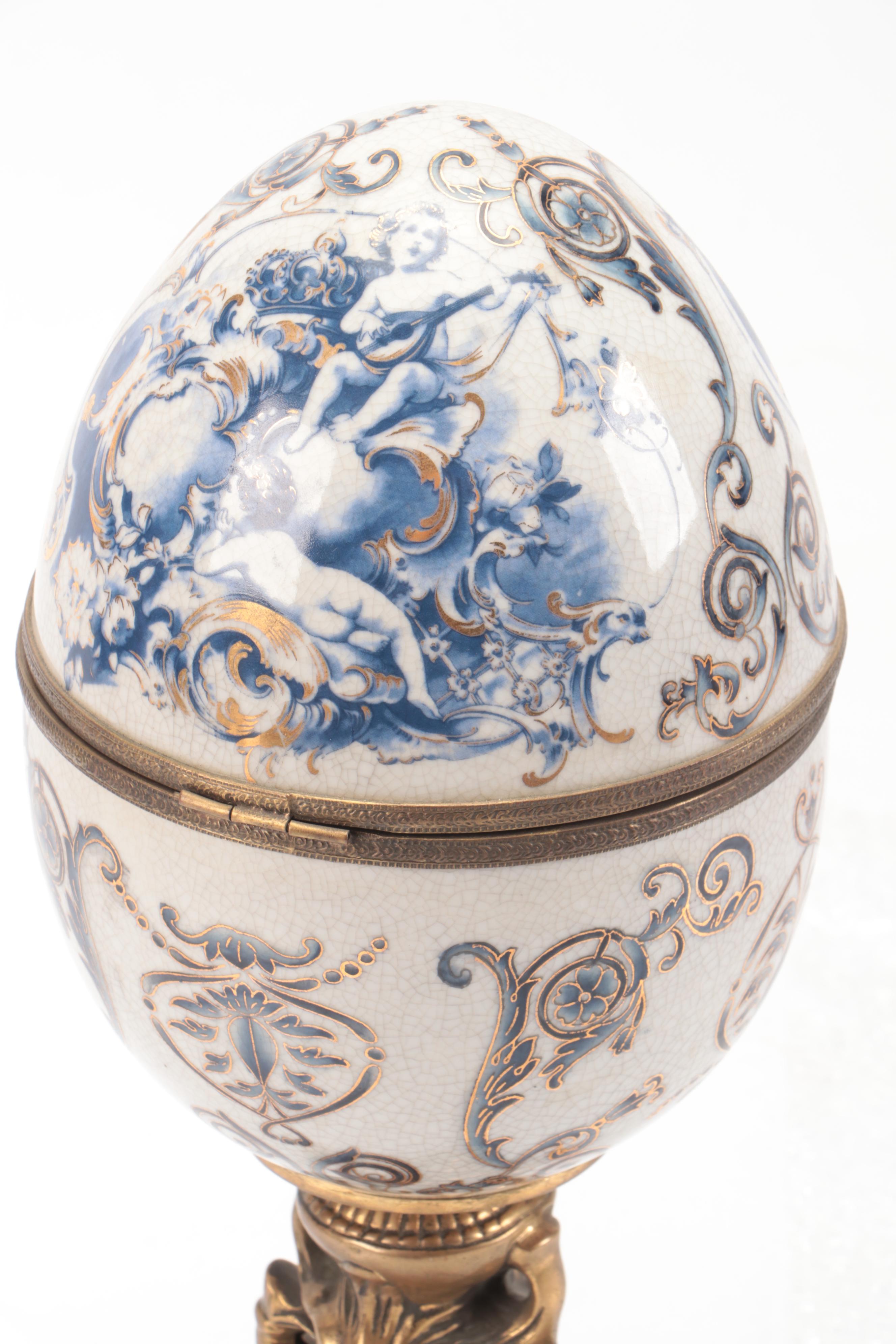 French Style Ceramic Hinged Egg Box on Stand