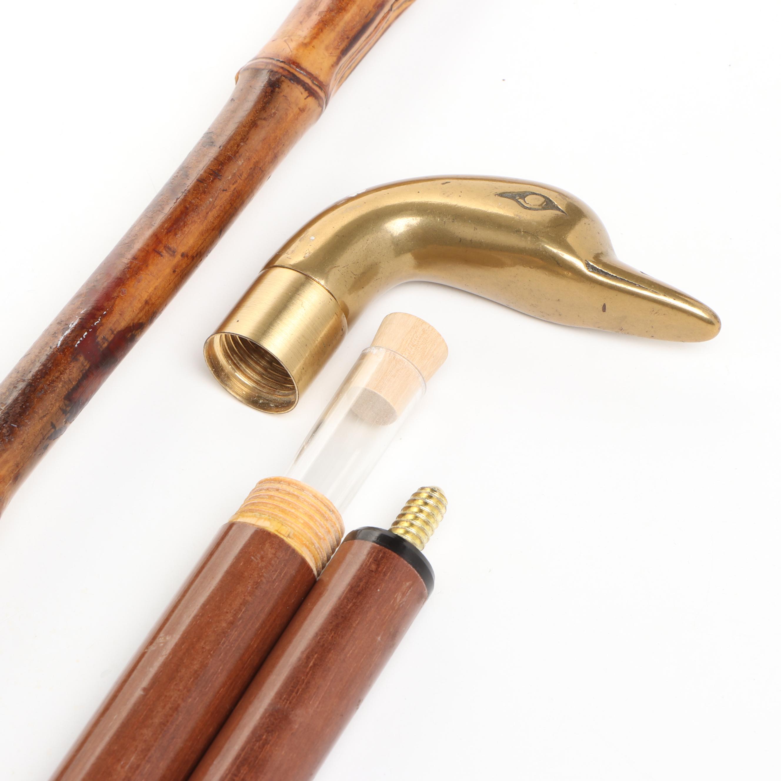 Brass Duck Head and Carved Wood Canes