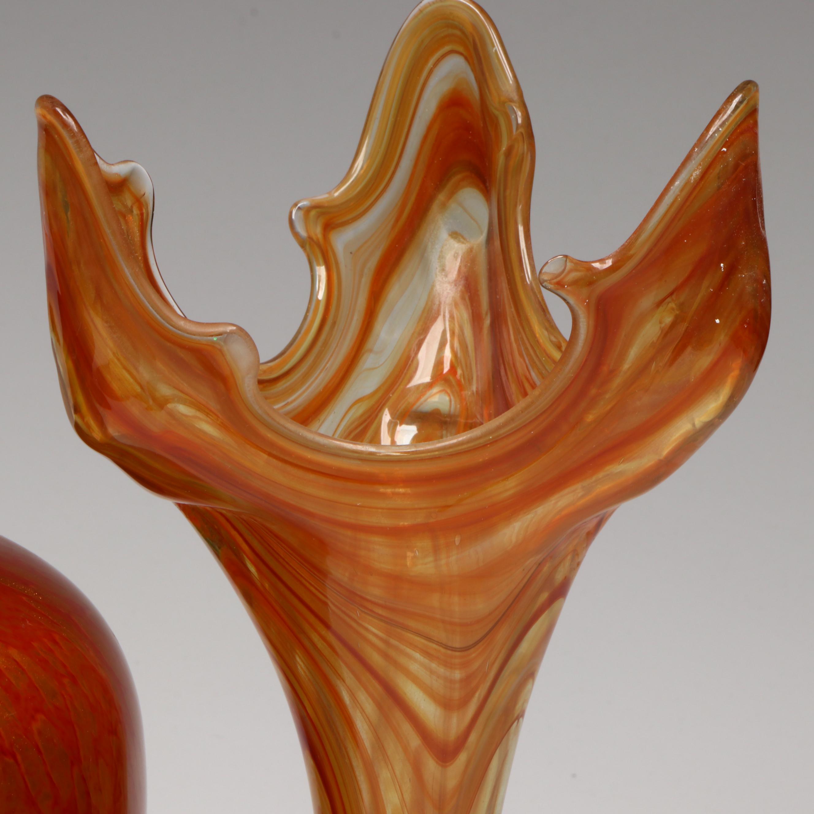 Sooner Glass Abstract Trumpet Vase with Italian Aventurine Red Vase