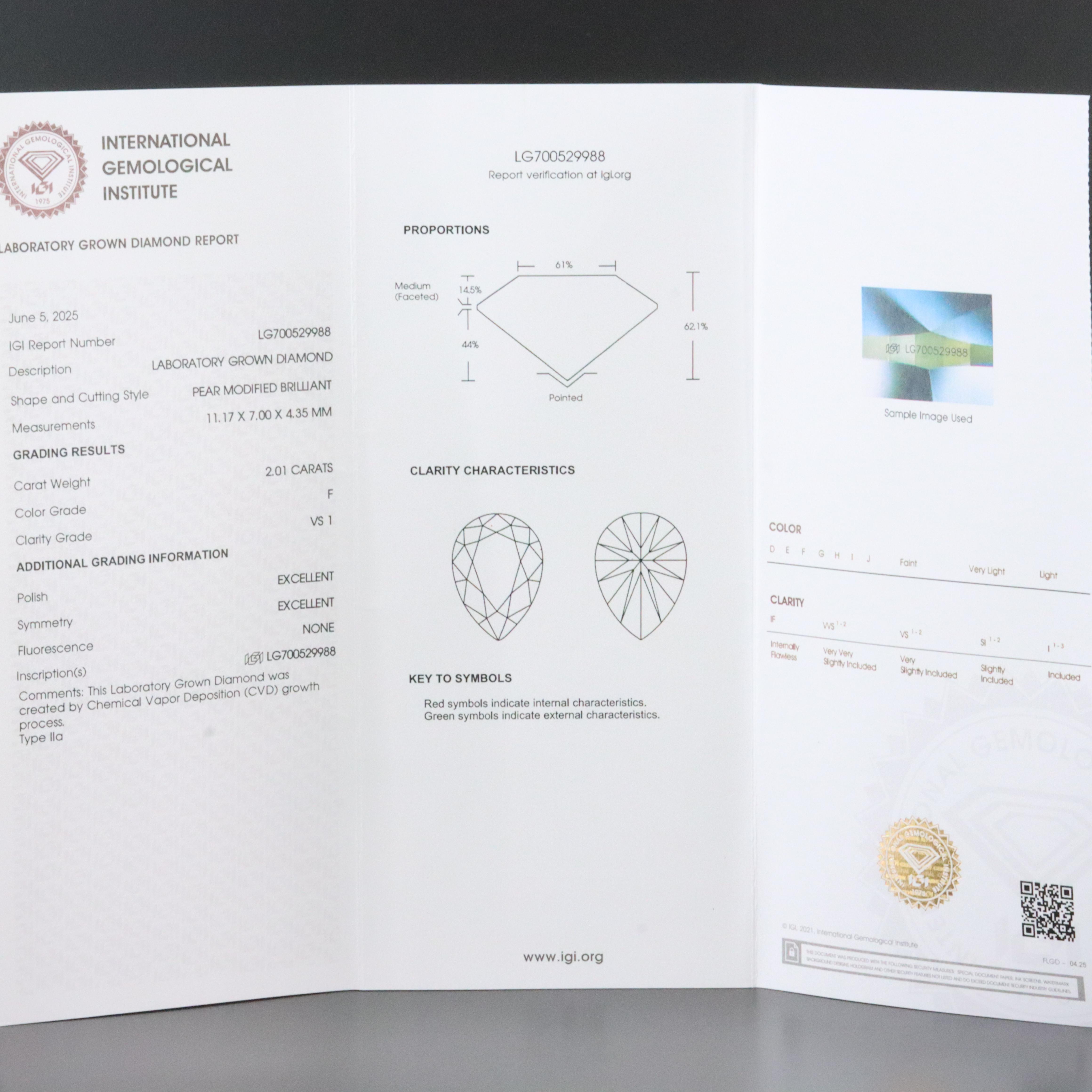 18K 2.01 CT Lab Grown Diamond Pendant with IGI Report