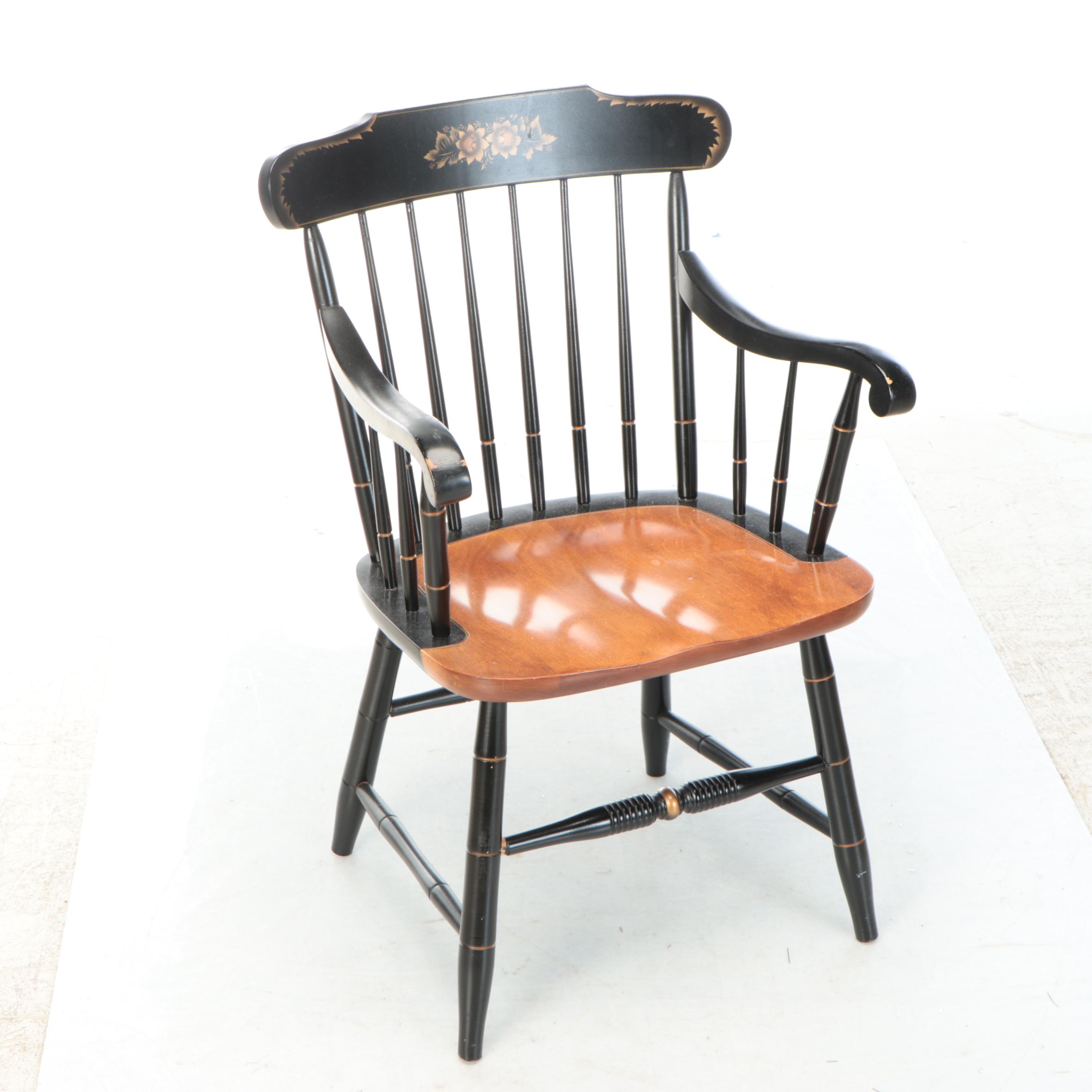 Hitchcock Stencil-Decorated Maple and Ebonized Wood Spindle-Back Armchair