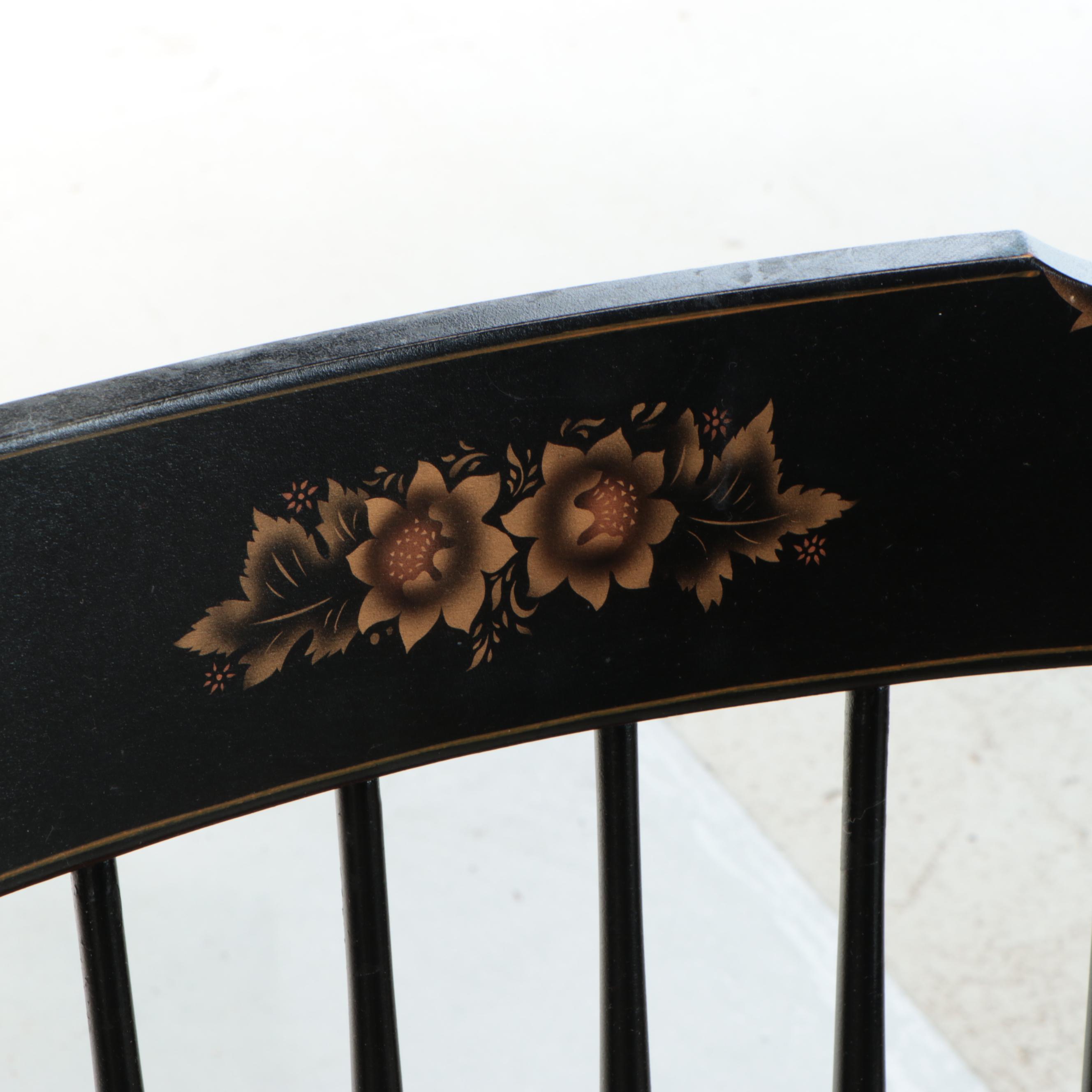 Hitchcock Stencil-Decorated Maple and Ebonized Wood Spindle-Back Armchair