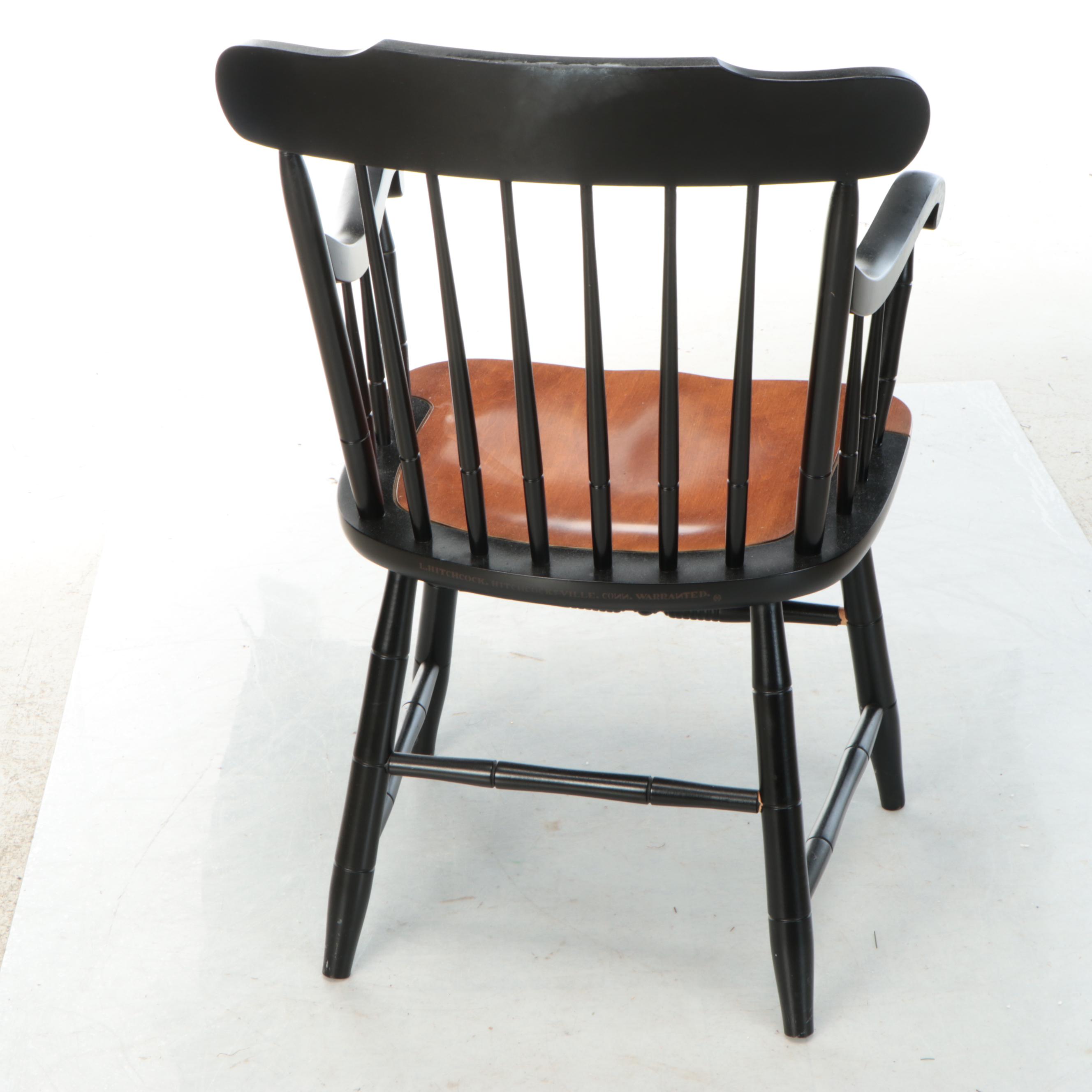 Hitchcock Stencil-Decorated Maple and Ebonized Wood Spindle-Back Armchair