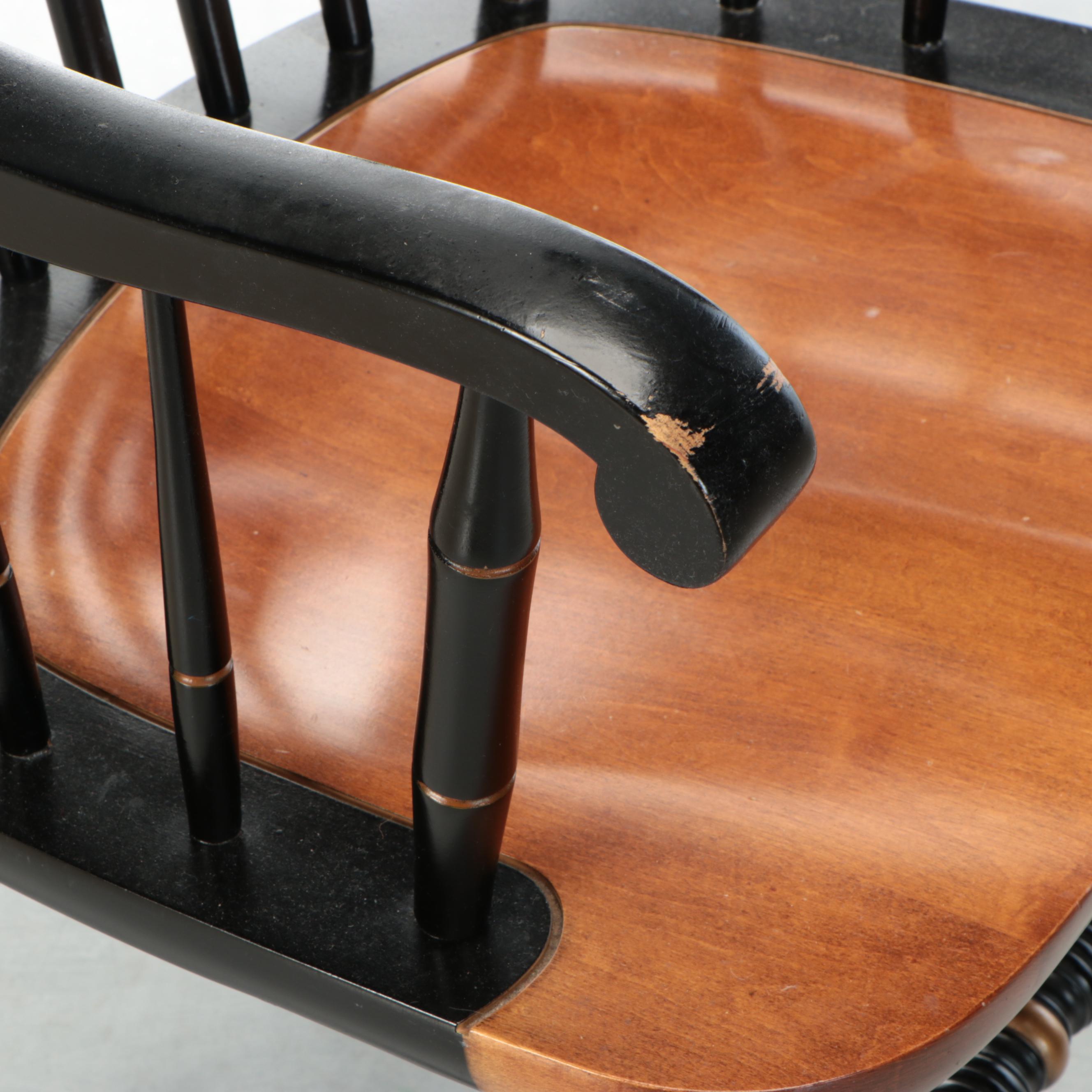 Hitchcock Stencil-Decorated Maple and Ebonized Wood Spindle-Back Armchair