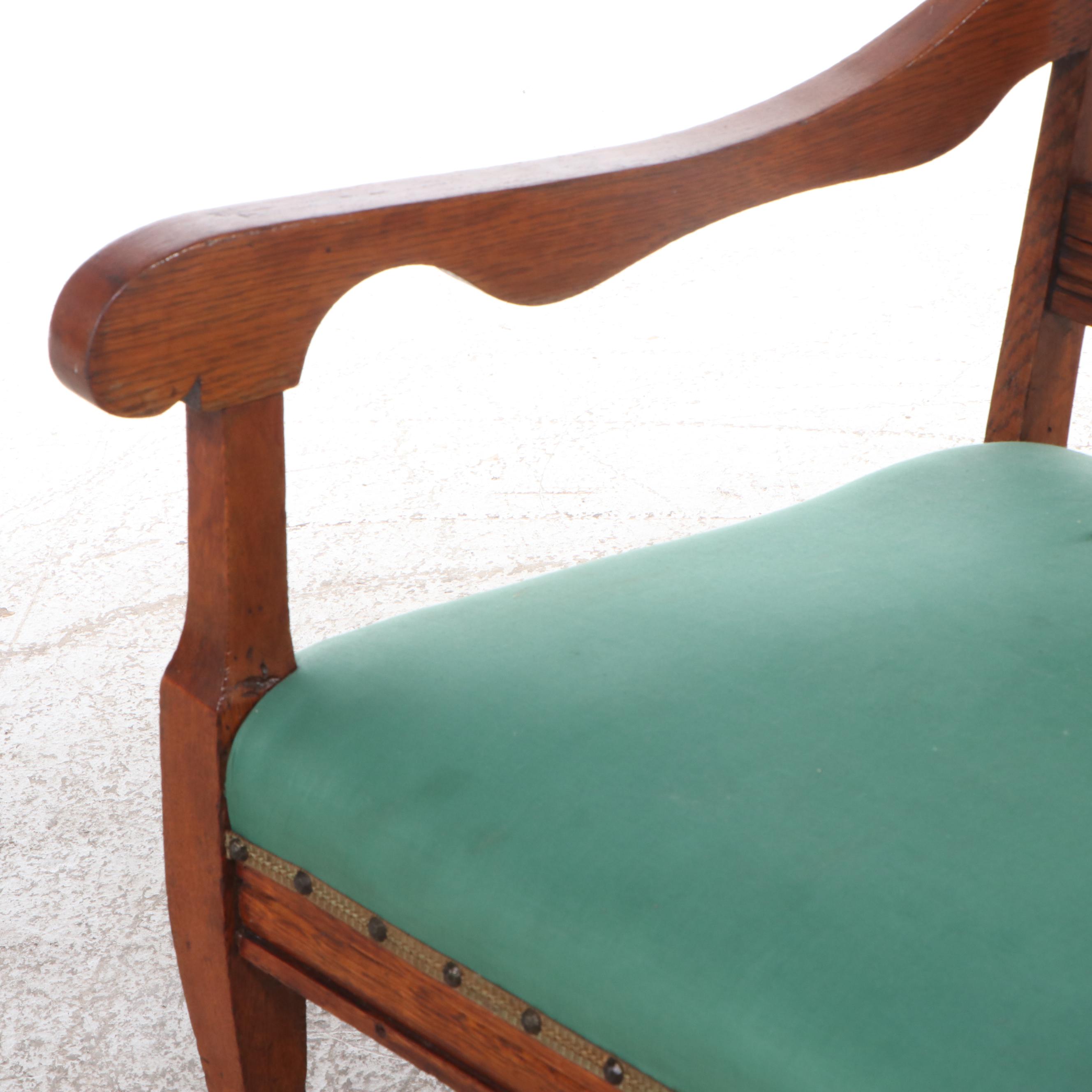 Victorian Carved Oak Framed Parlor Set with Settee, Armchair, and Side Chair