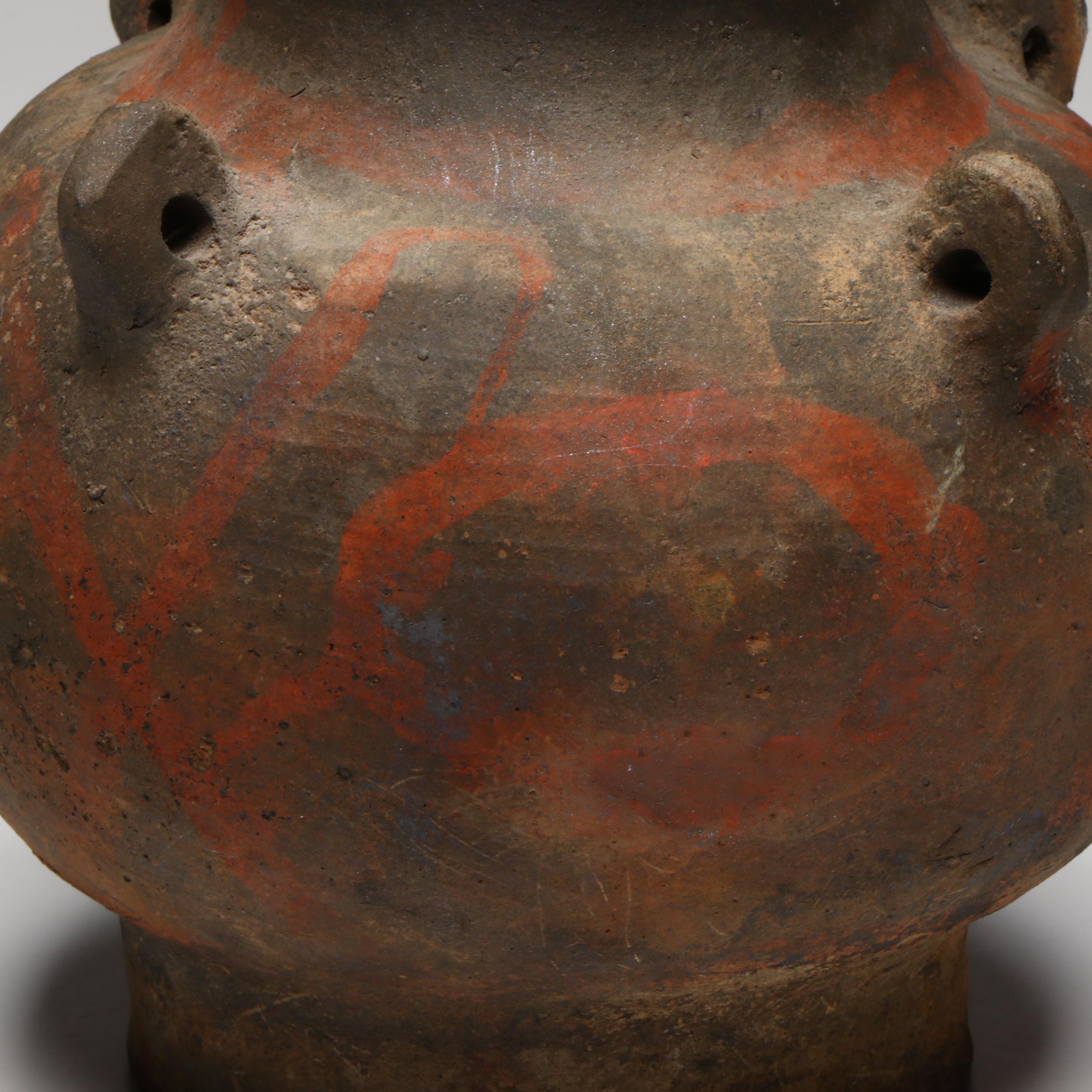 Chinese Han Dynasty Polychrome Pottery Lidded Jar