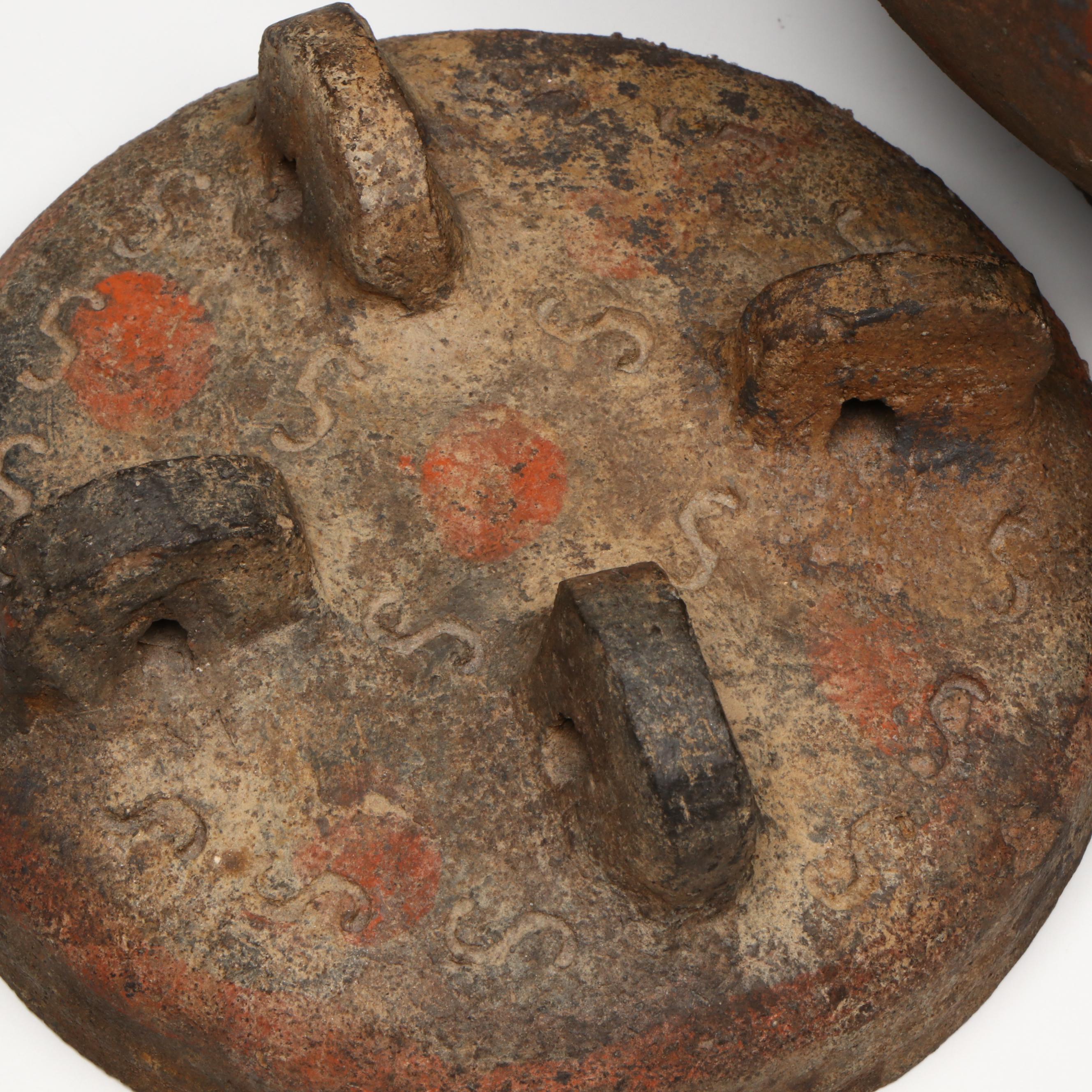 Chinese Han Dynasty Polychrome Pottery Lidded Jar