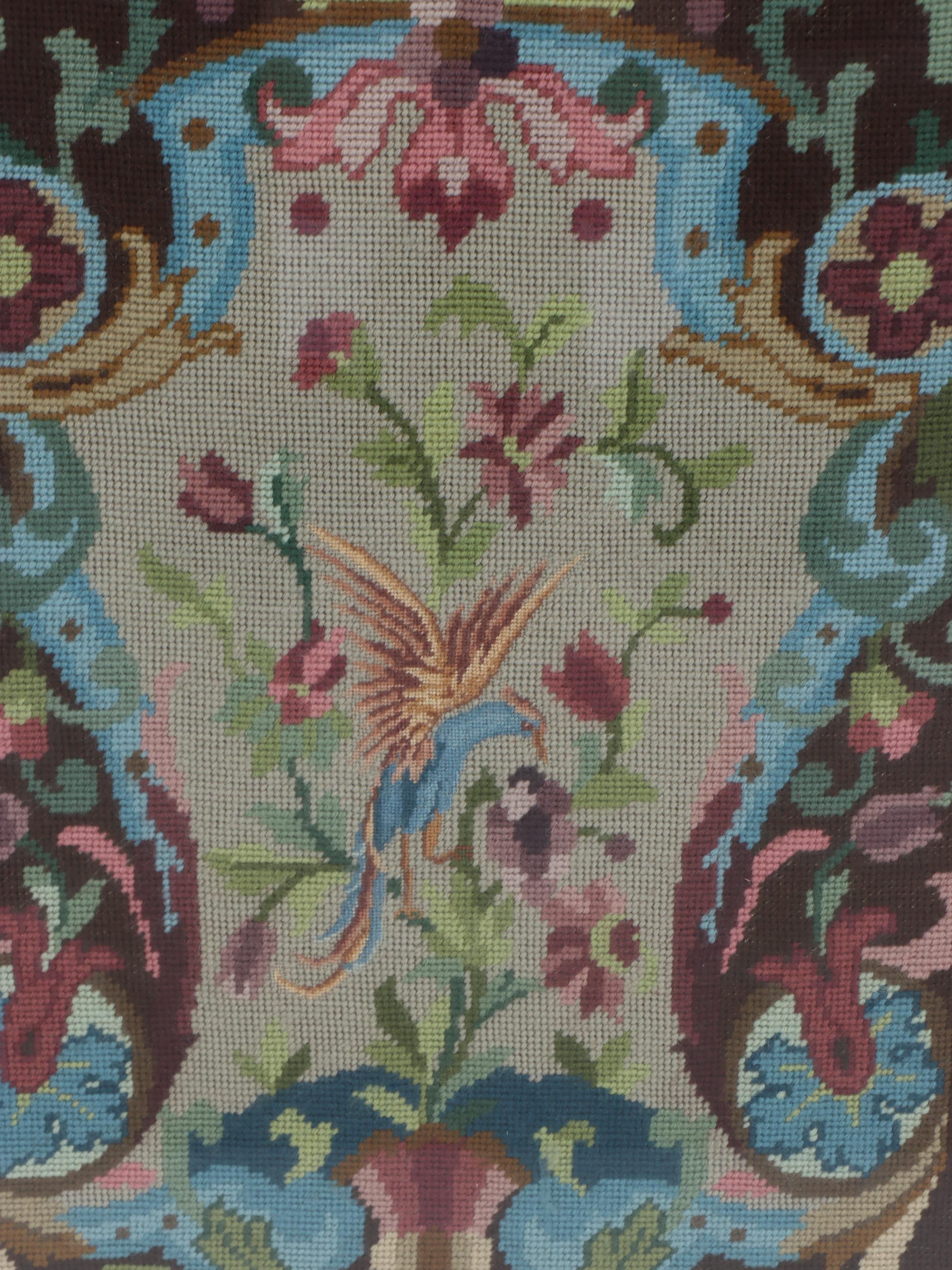 Art Nouveau Style Carved Wood and Needlepoint Fireplace Screen