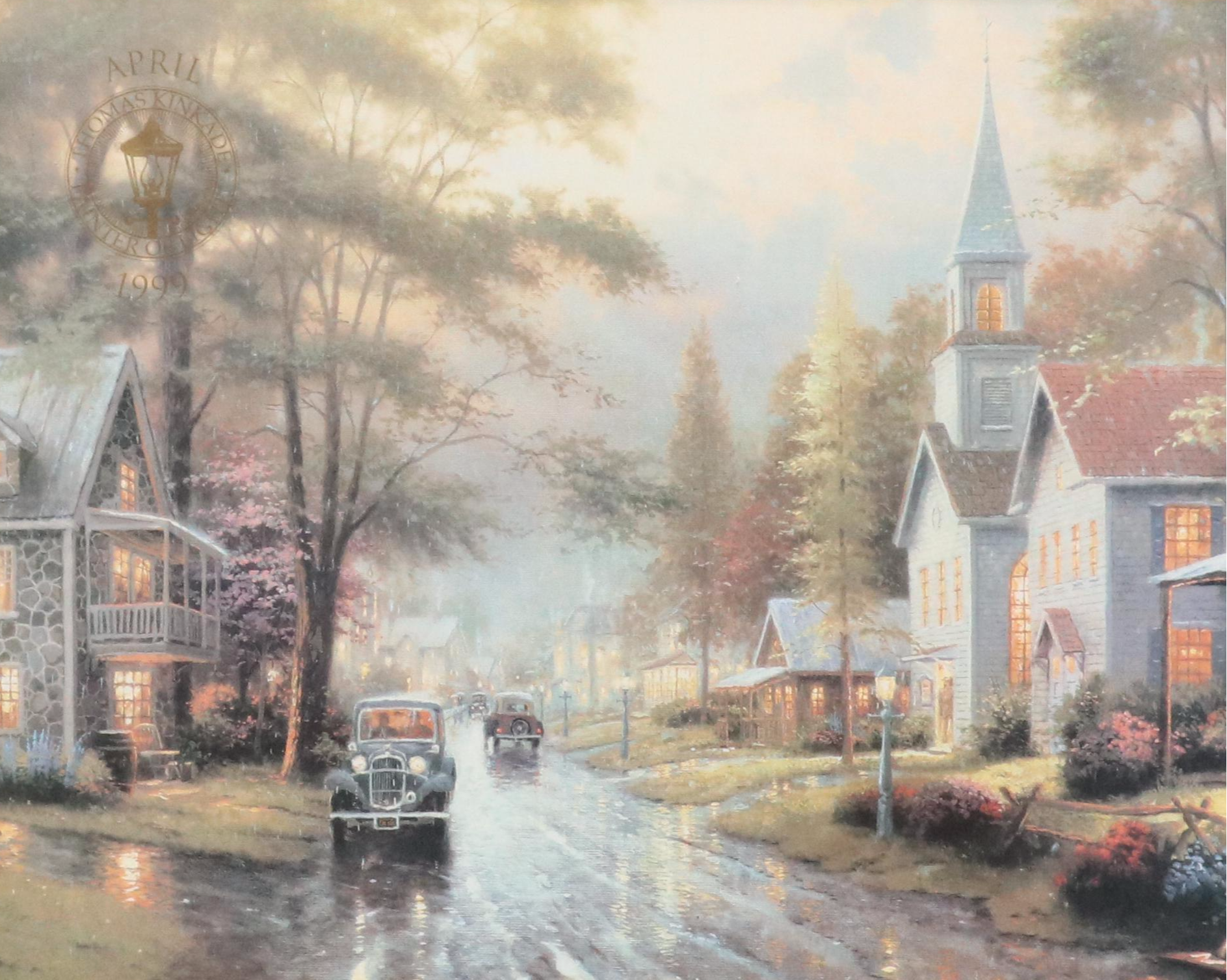 After Thomas Kinkade Offset Lithograph "Twilight Cottage: April," 1999