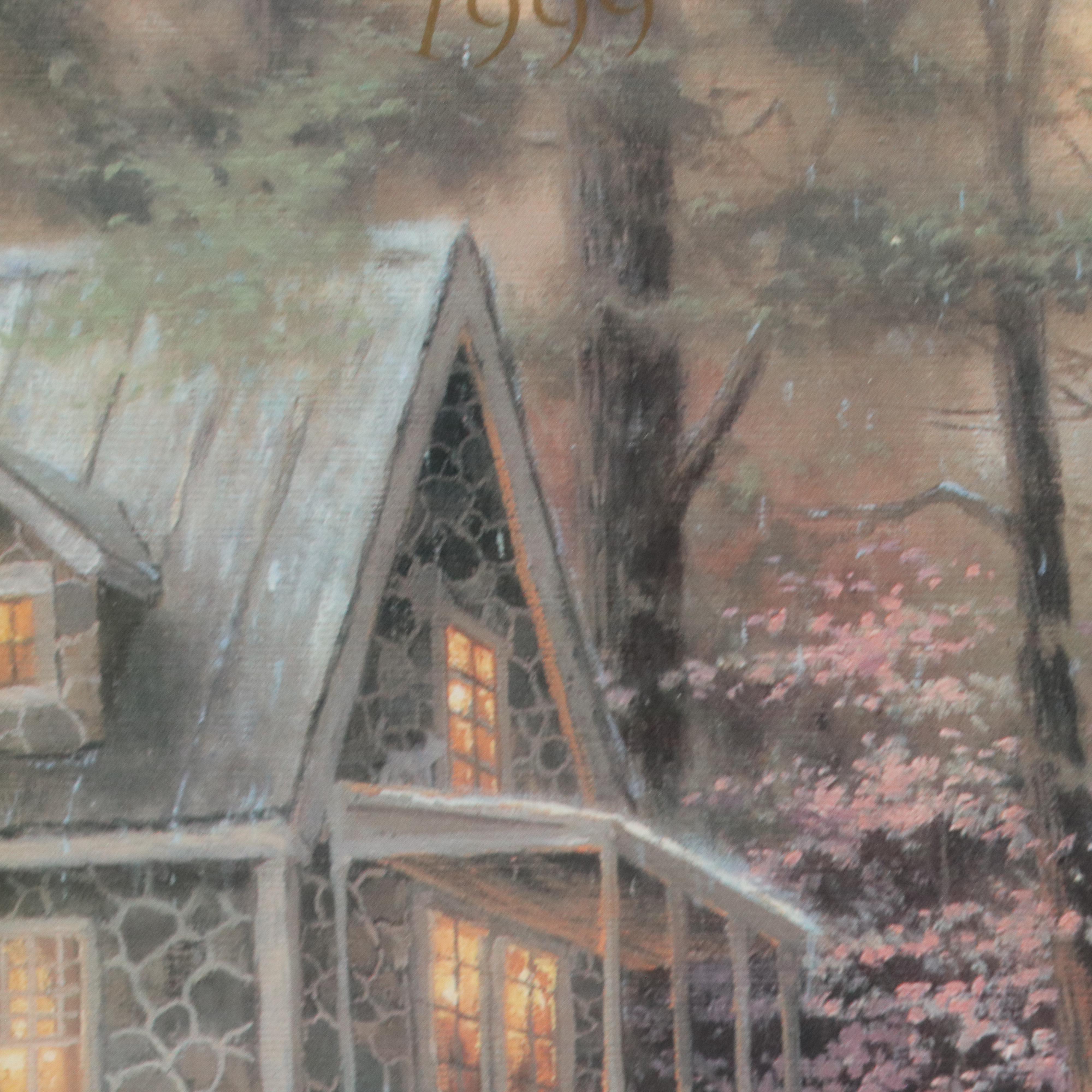 After Thomas Kinkade Offset Lithograph "Twilight Cottage: April," 1999
