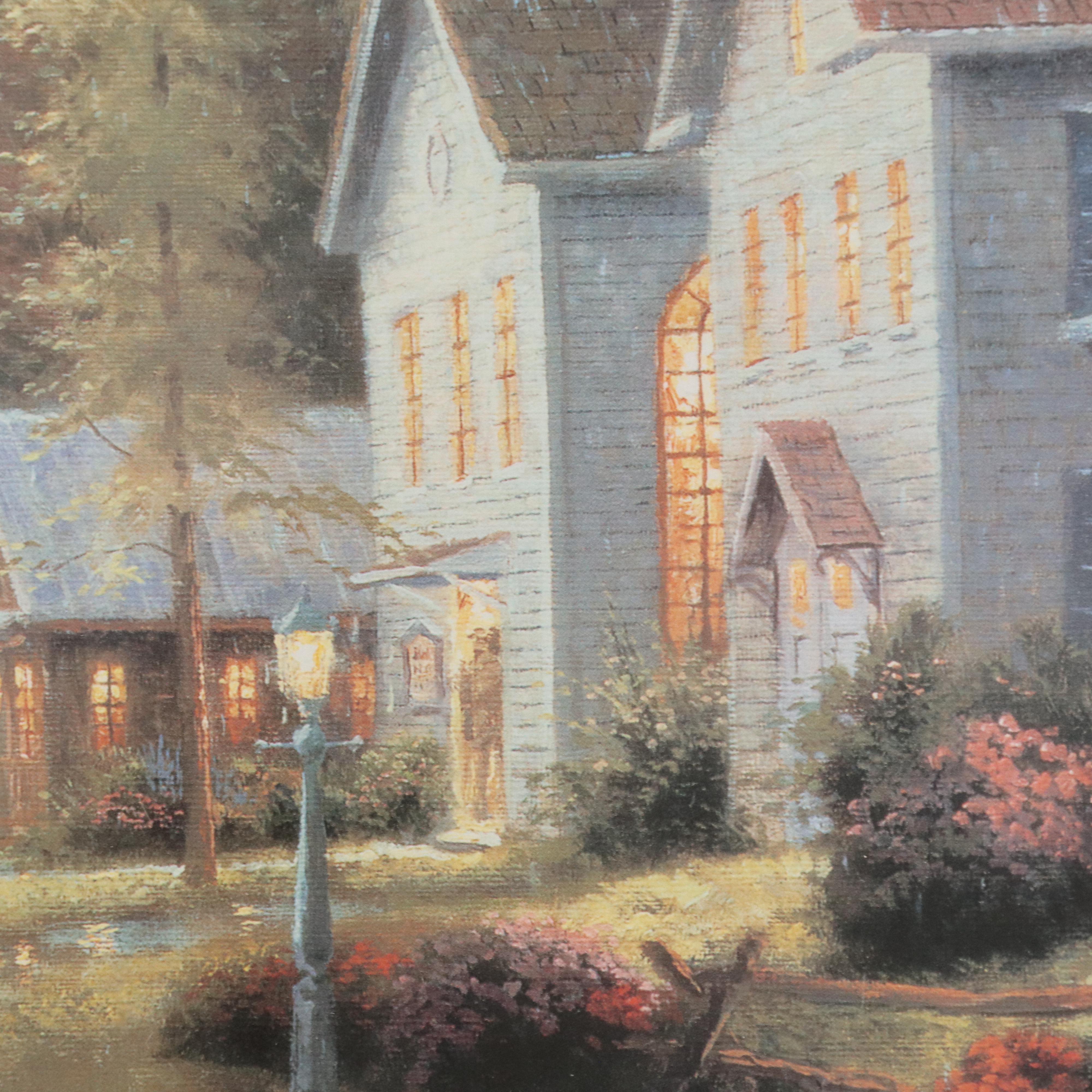 After Thomas Kinkade Offset Lithograph "Twilight Cottage: April," 1999