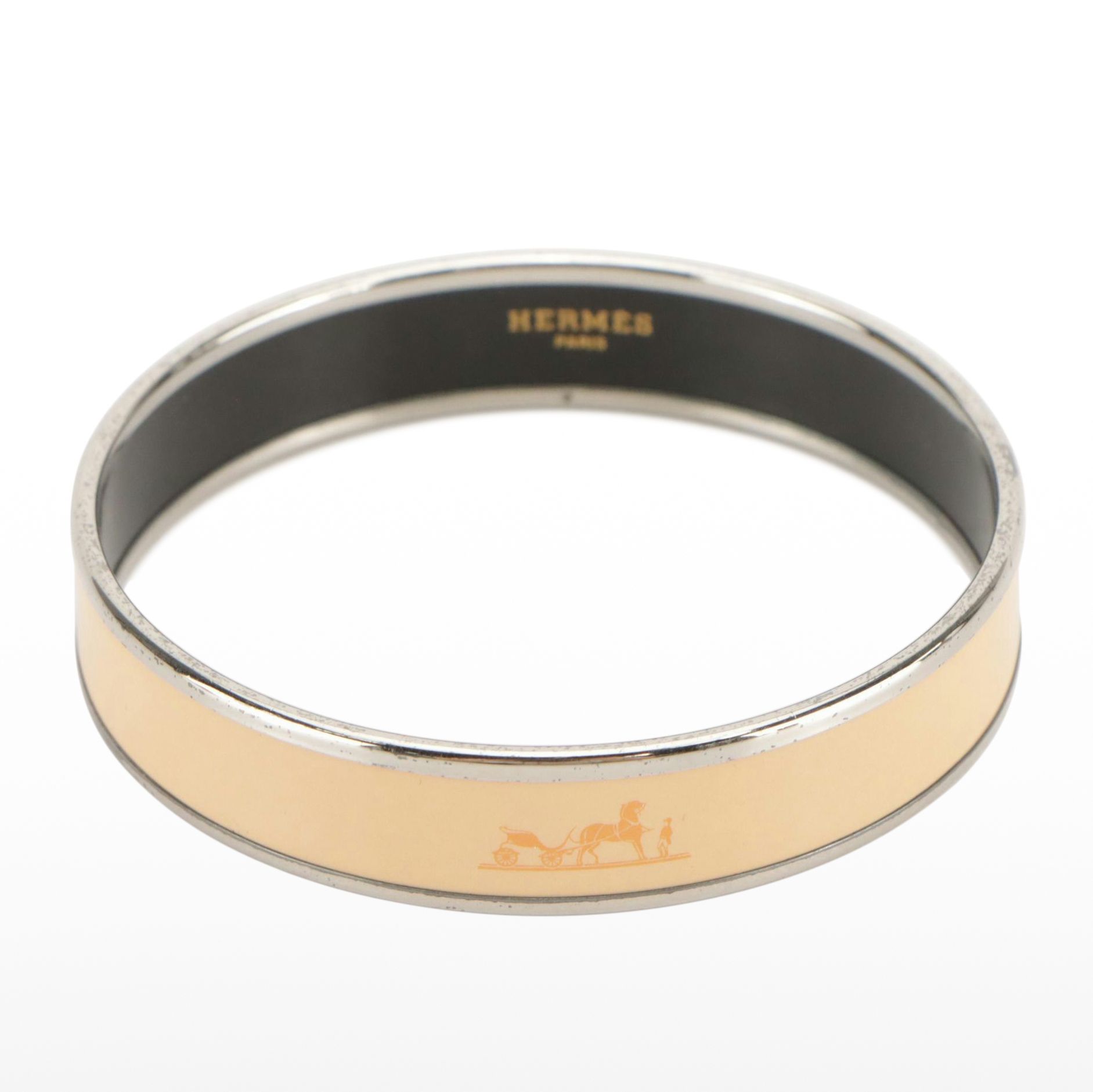 Hermès Peach Calèche Enamel Bangle Bracelet