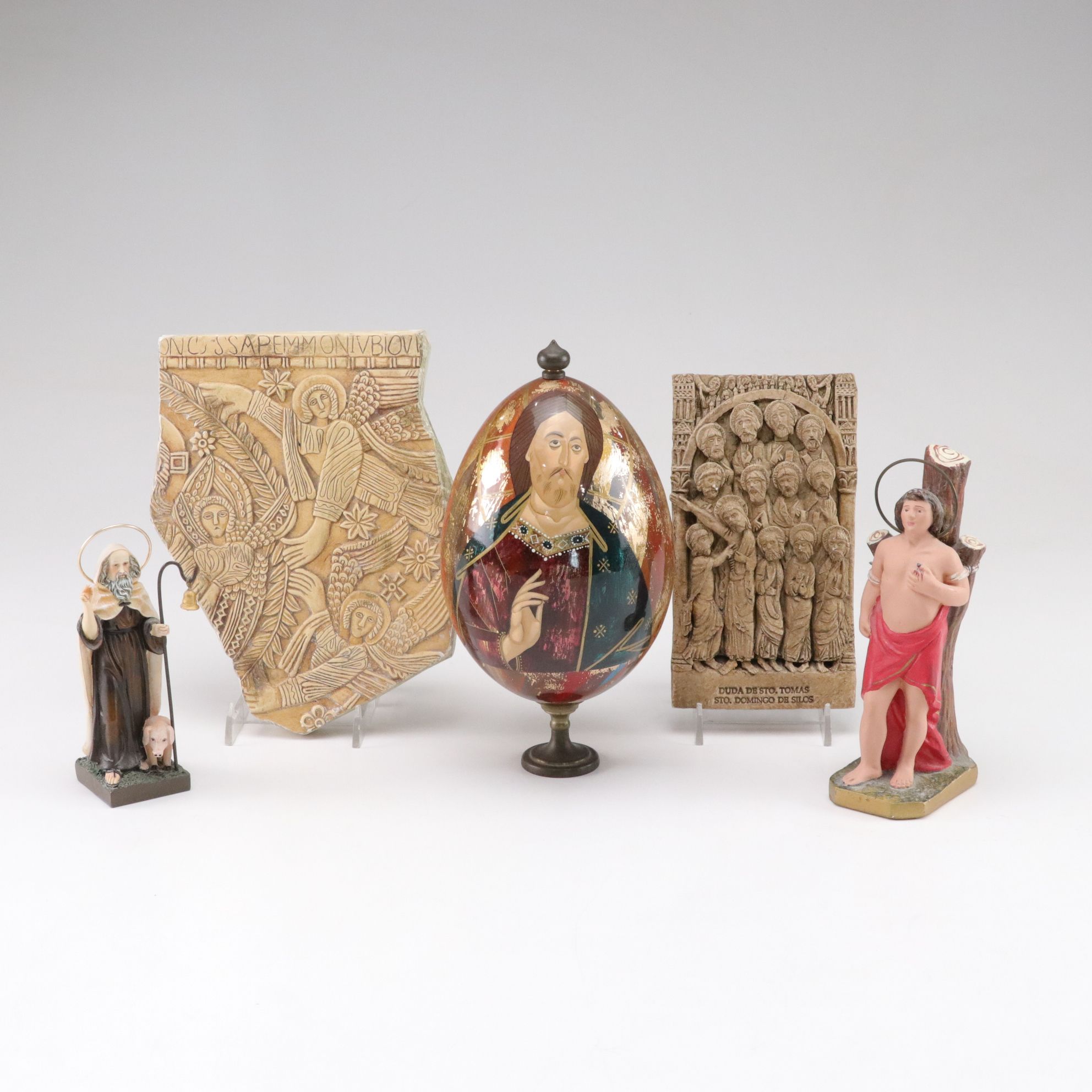 Russian Orthodox Hand-Painted Icon Egg with Saint Sebastian Figurine and More