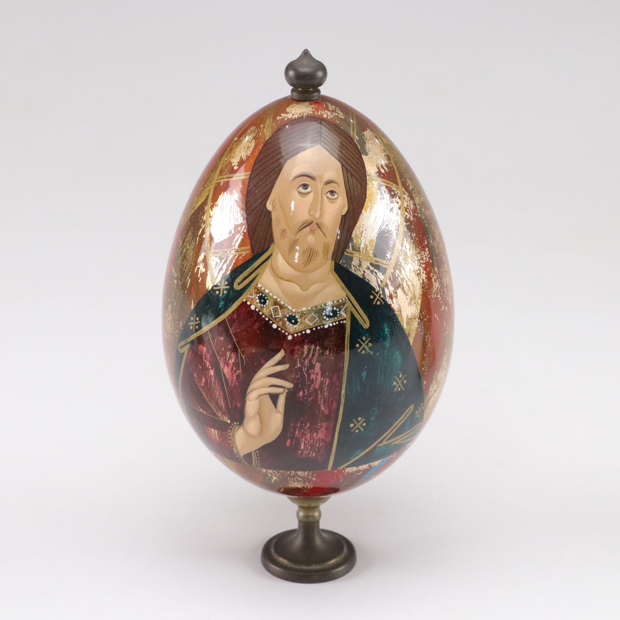 Russian Orthodox Hand-Painted Icon Egg with Saint Sebastian Figurine and More