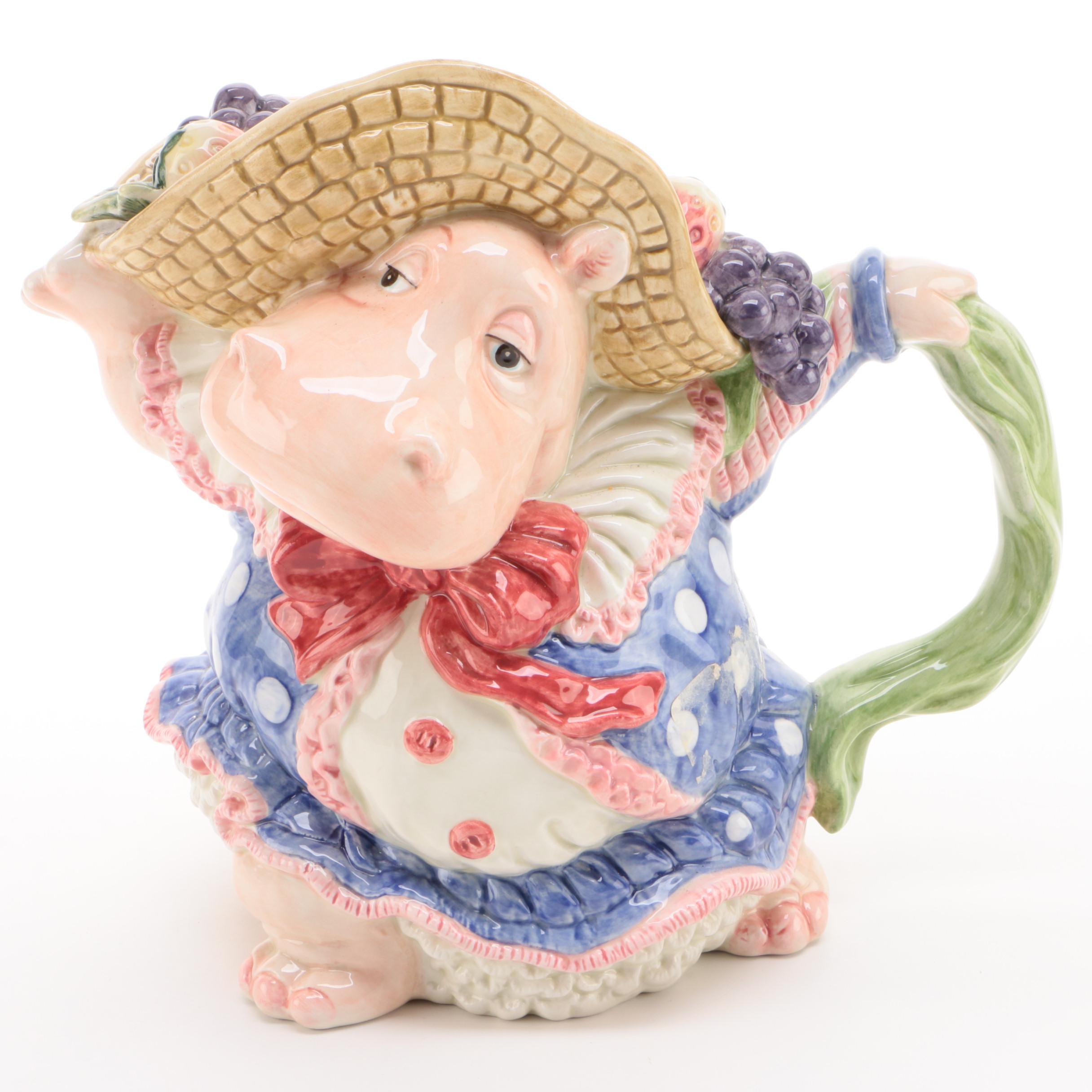 Fitz & Floyd Hippo Pitcher "Hat Party"