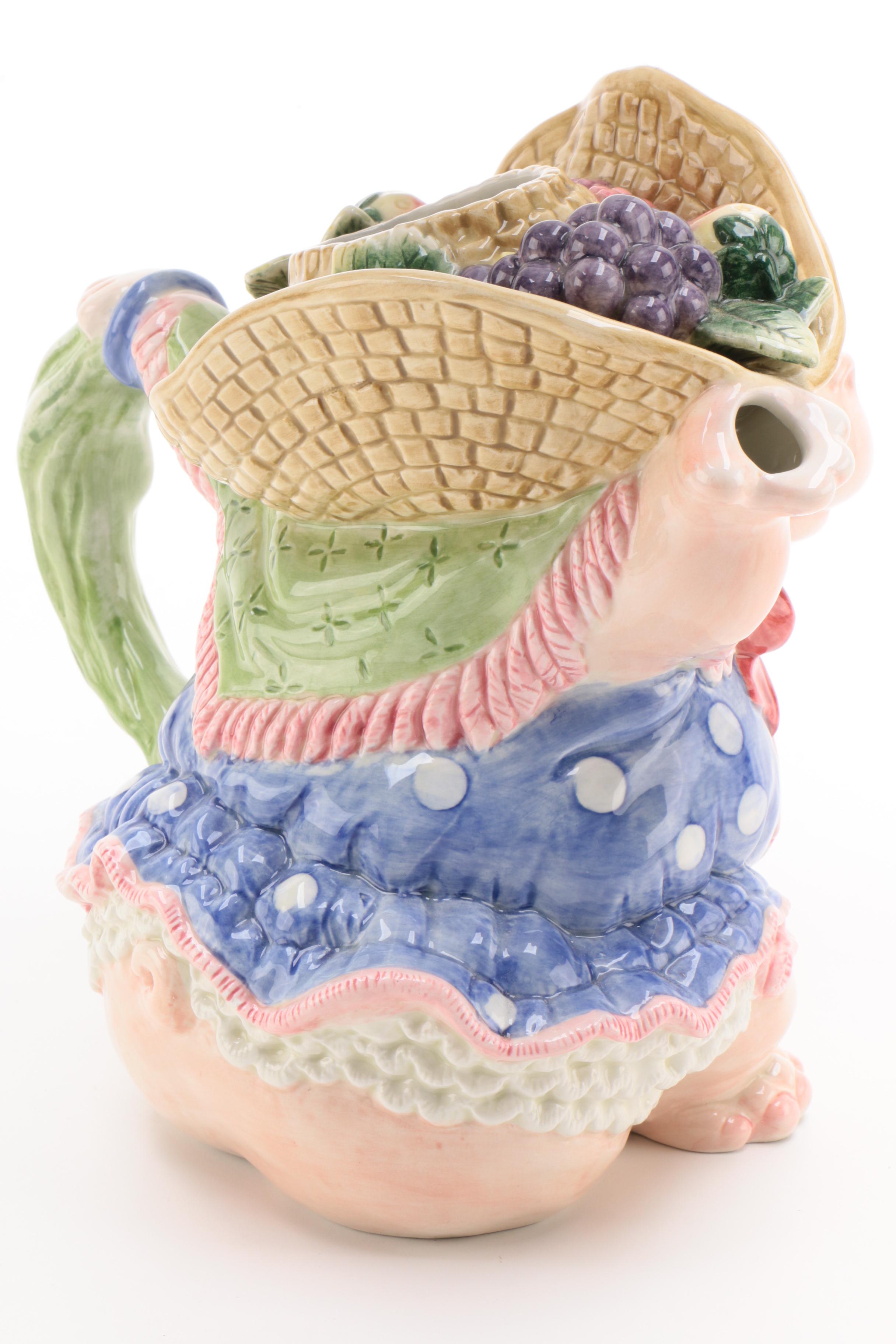 Fitz & Floyd Hippo Pitcher "Hat Party"