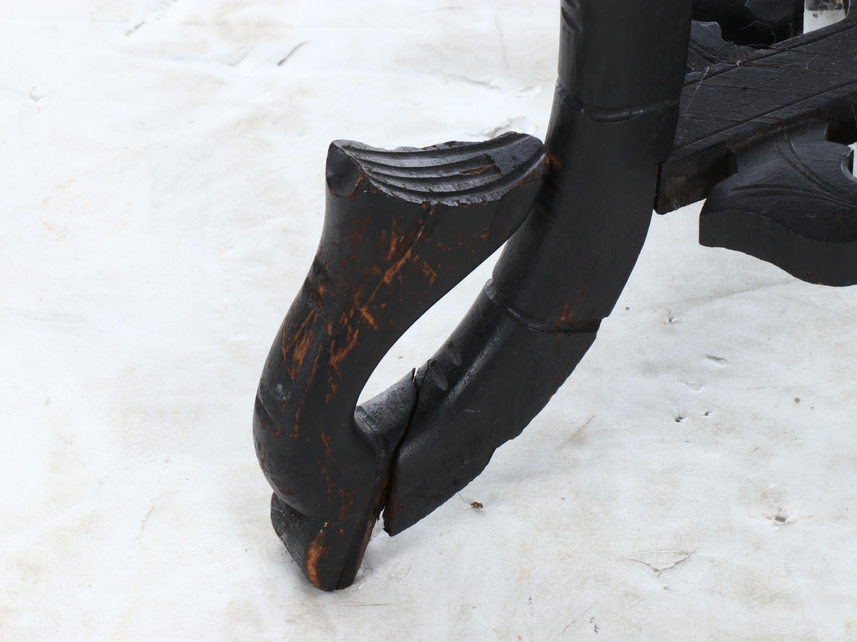 Indo-Chinese Ebonized Wood Plant Stand with Carved Elephant Heads